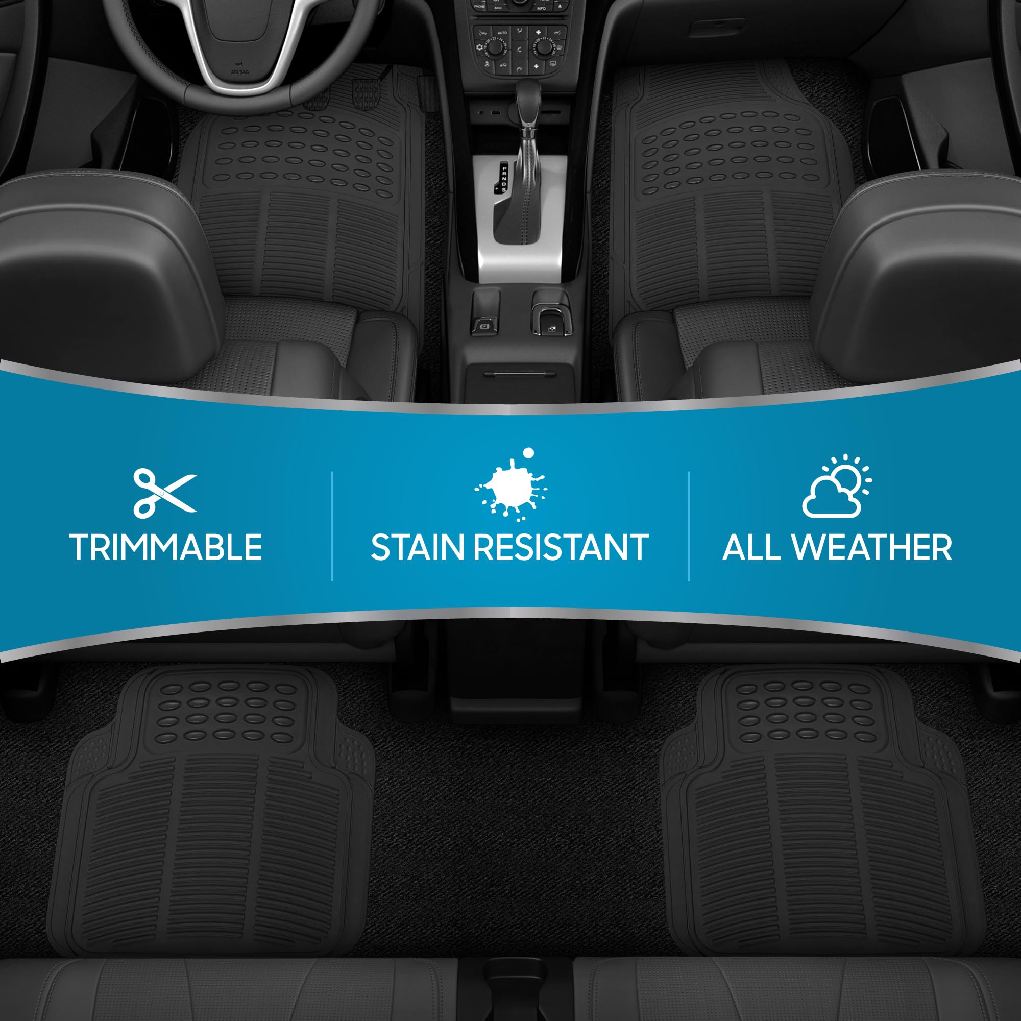 BDK Floor Mats, 4-Piece All-Weather Car Mat with Universal Fit Design, Durable Rubber Car Floor Mats with Capture Ridges, Waterp