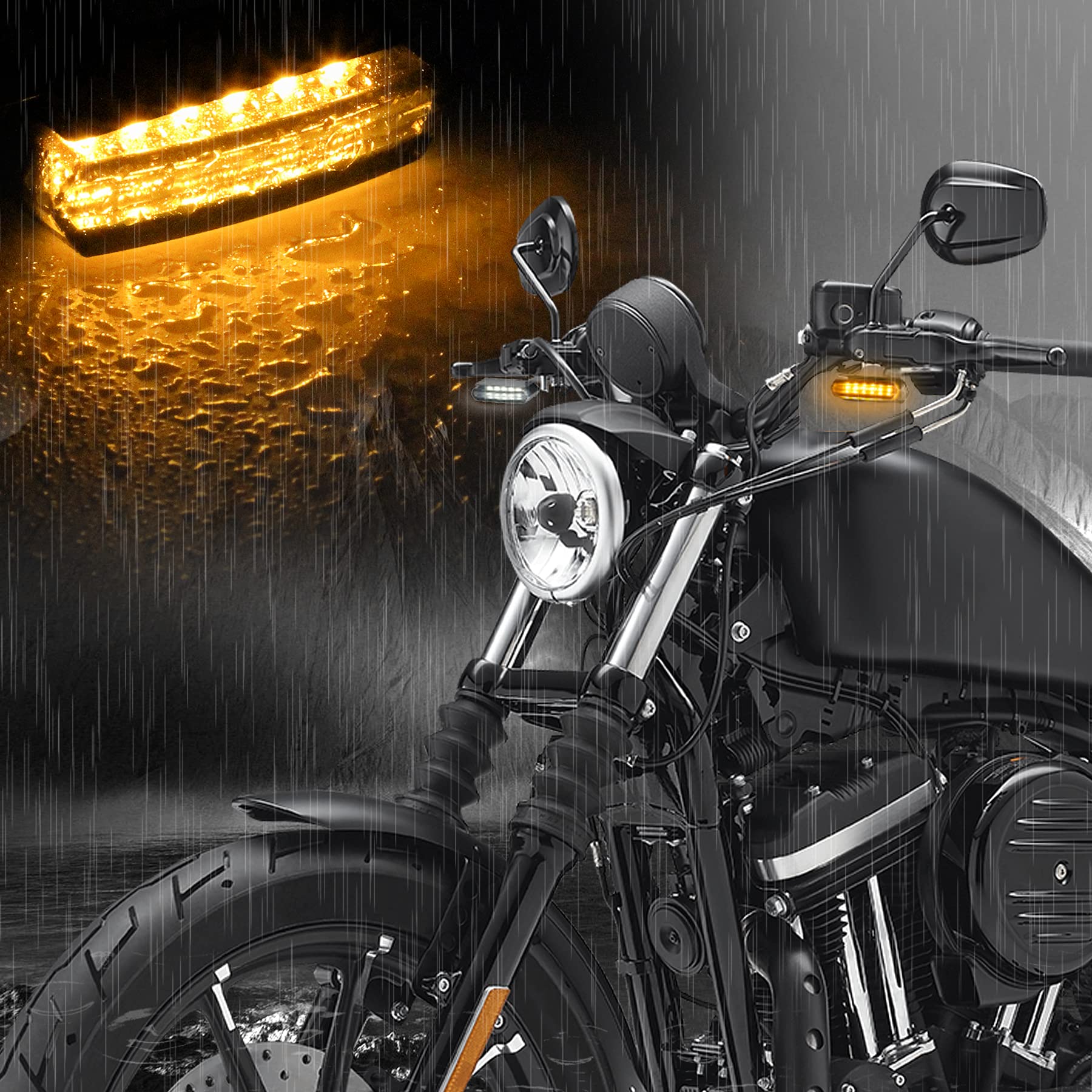 Nthreeauto Sequential Handlebar Front Turn Signals Flowing Led Motorcycle Blinkers Mini Running Light Compatible With Harley Dyn