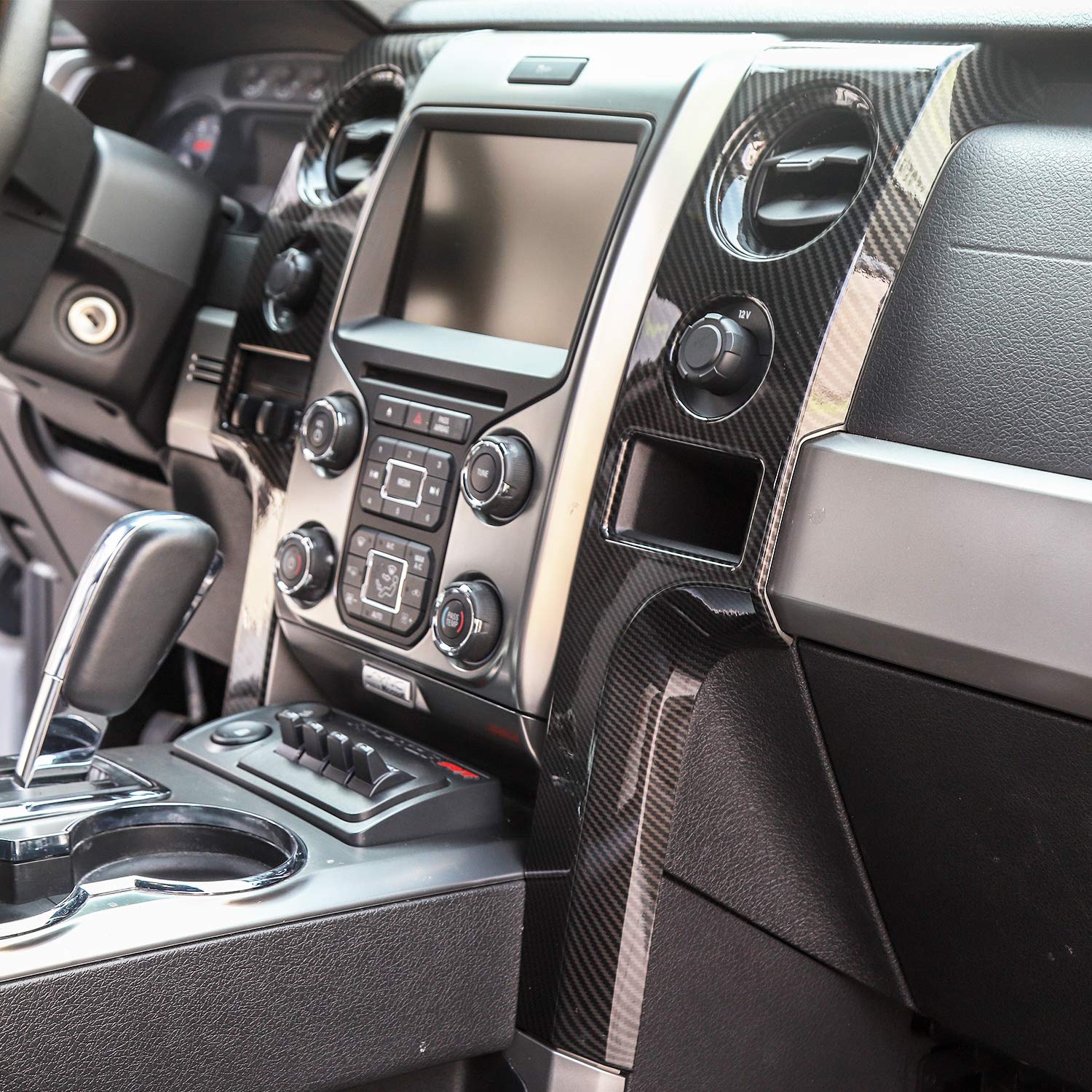 Voodonala Central Console Panel Frame Outlet Vent Trim For Ford F150 Raptor 2009-2014(Carbon Fiber Black) 2Pcs