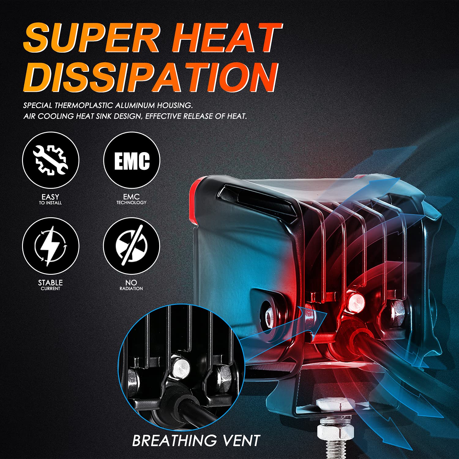 Auxbeam Fa Series Flood Beam 3 Inch 40W Cube Led Pods, Red Shell Ditch Light Bar 4800Lm, Off-Road Driving Hood Lights For 4Wd Je