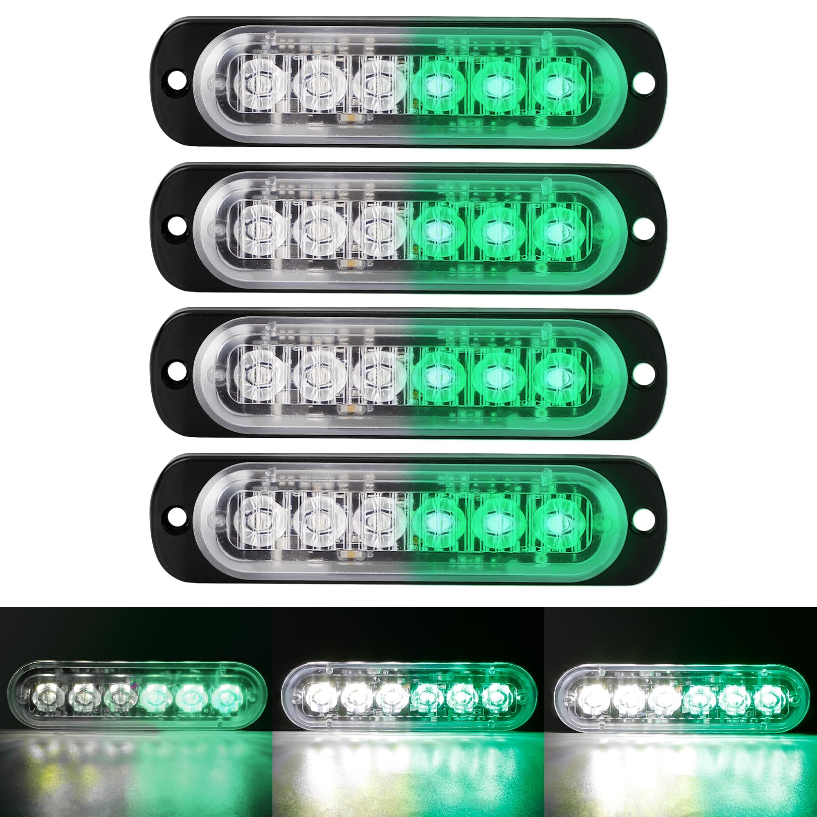 4-Pack 6 Led Amber Strobe Lights Vehicles Trucks Emergency Strobe Lights Kit 12V -24V Warning Hazard Flash Strobe Lights Grill G