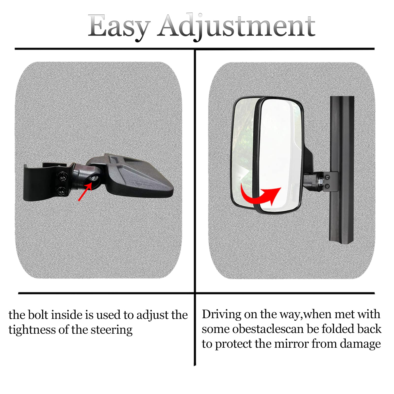 Ranger Side Mirror, SHEJISI UTV Side Mirrors,Especially Improved The Length of The Right Fixture, So That it Does not Block The