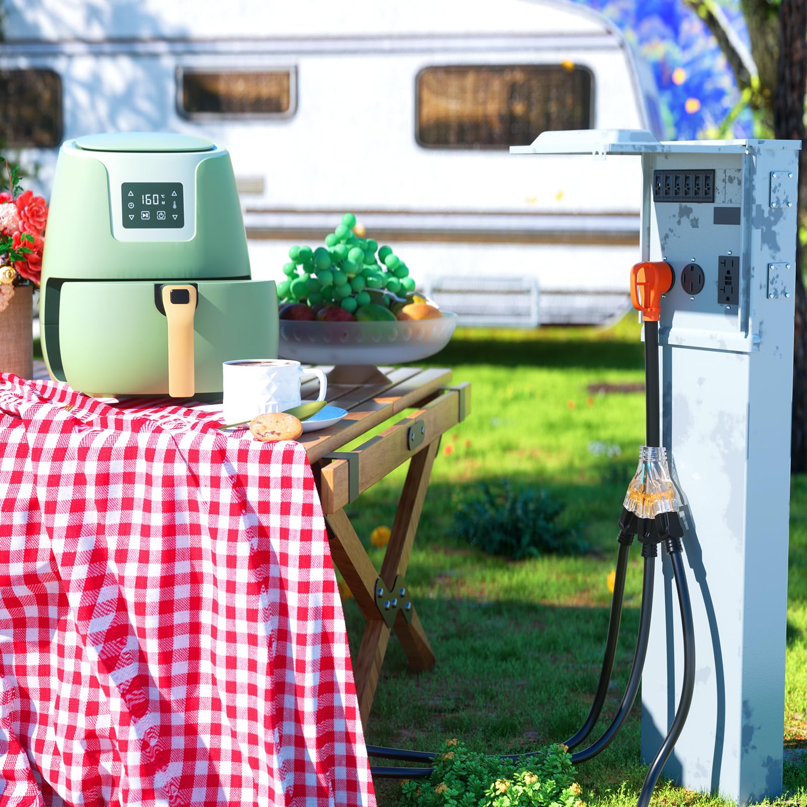 Nilight 30 Amp To 110V Rv Adapter Cord 30 A To 15A Rv Distribution Adapter Cord 3 Prong Tt-30P Male To 3X 5-15R/5-20R Female Etl