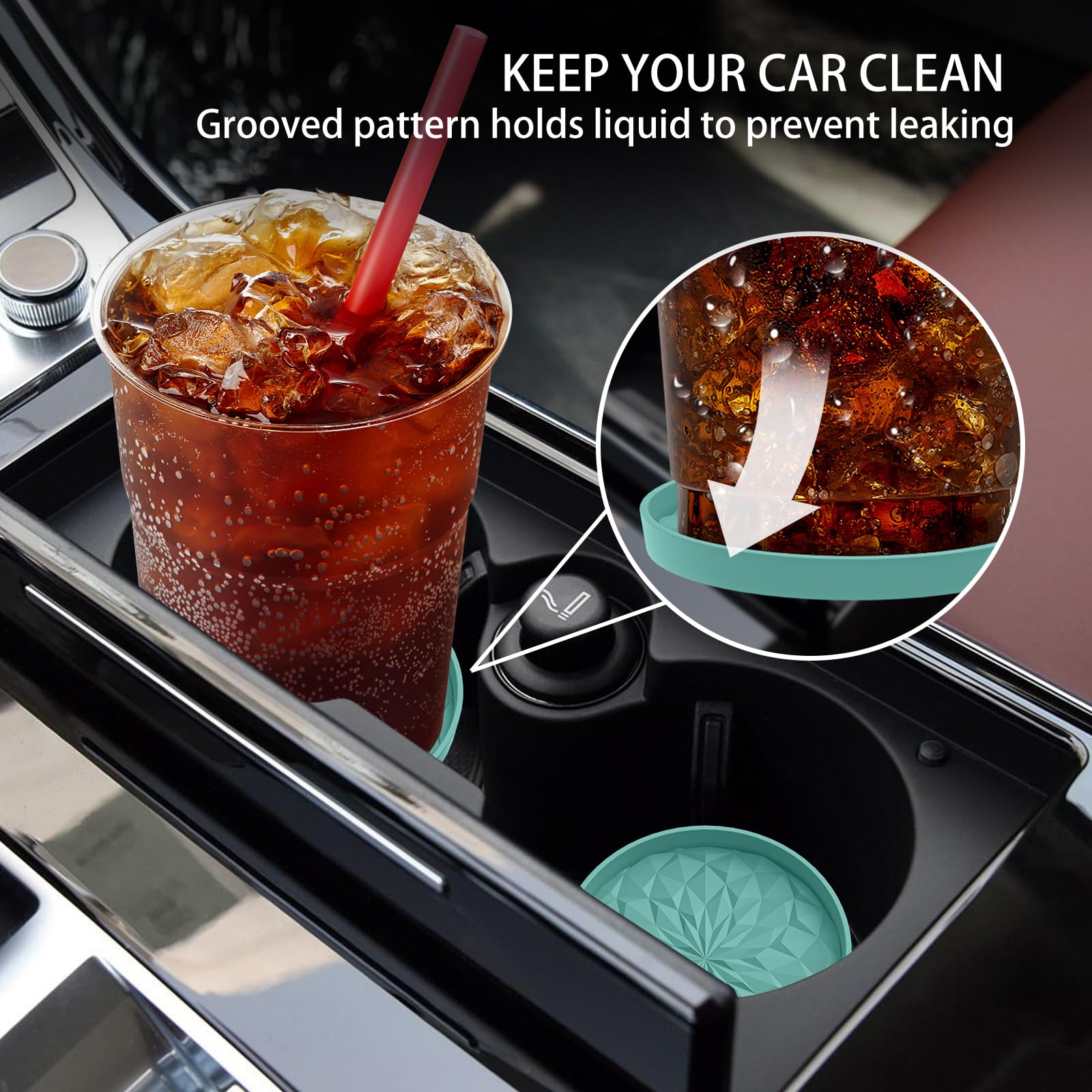 Me.Fan Car Cup Coaster [4 Pack] Silicone Car Coasters/Cup Mats - 2.75In Universal Non-Slip Recessed Car Interior Accessories - C