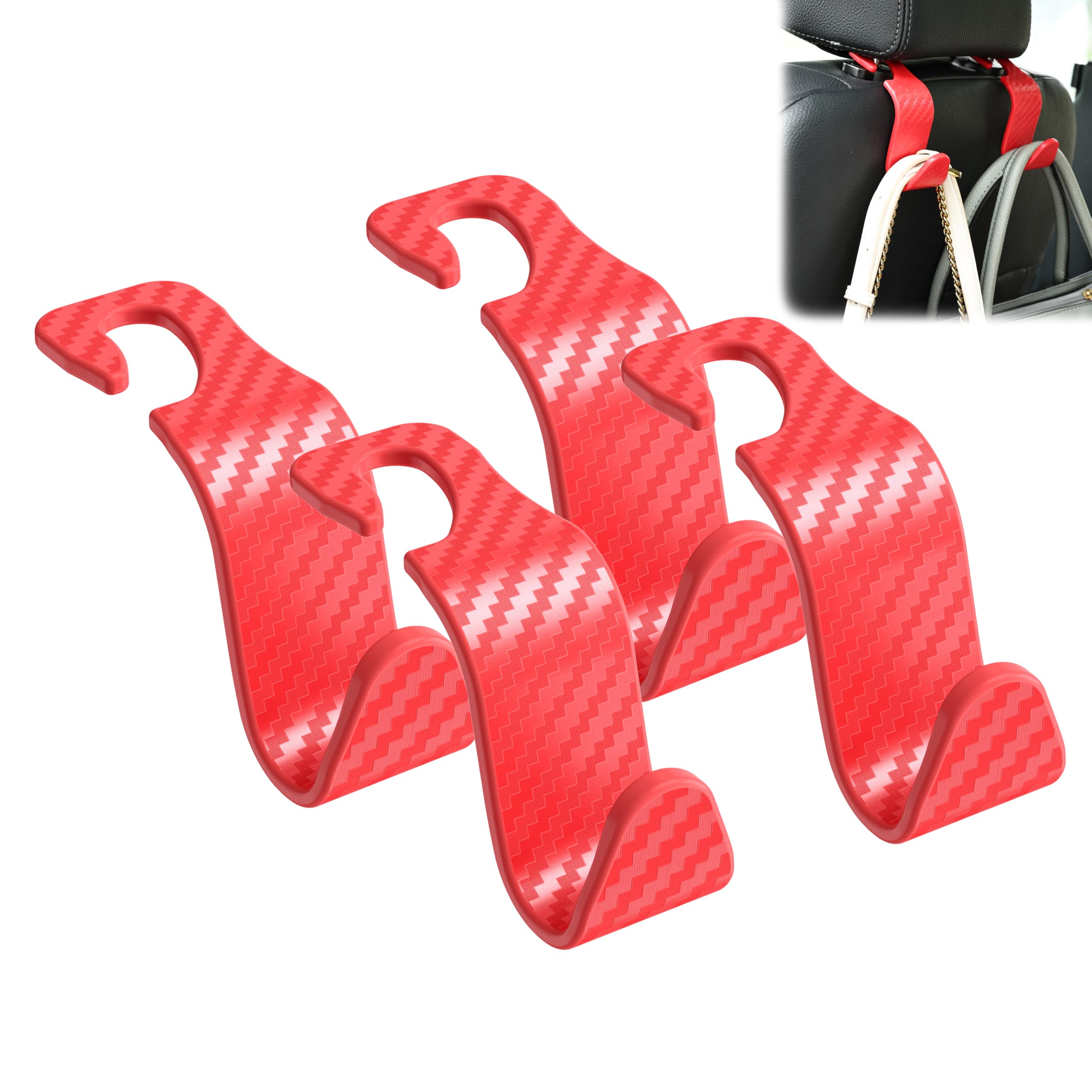 Amooca Car Seat Headrest Hook 4 Pack Hanger Universal Vehicle Car Storage Organizer For Handbag Purse Coat S Type Checkered Red