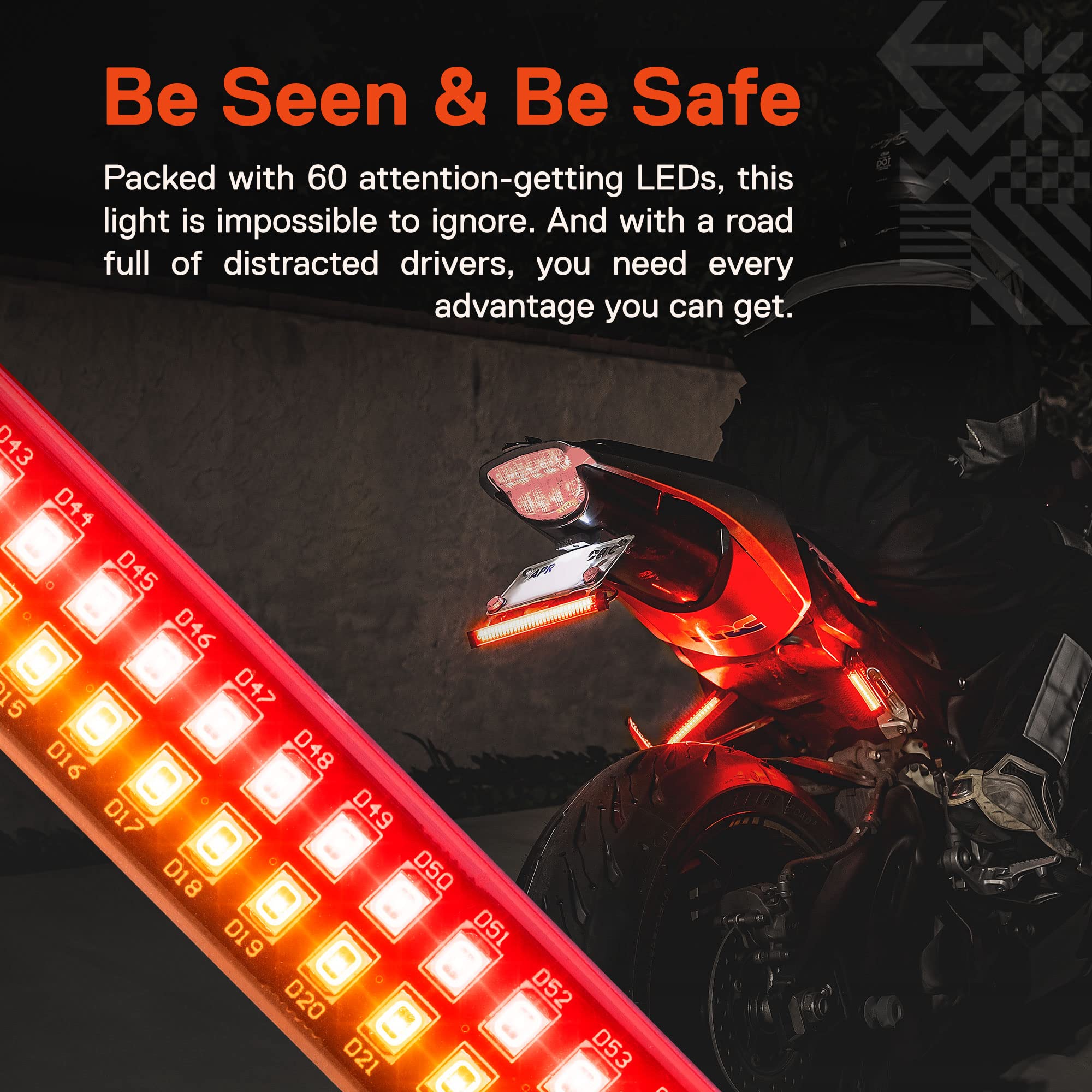 True Mods 1Pc 8'' Led Motorcycle Turn Signal & Brake Taillight Strip [Waterproof] [Dual Row] [Red Tail & Brake] [Amber Sequentia