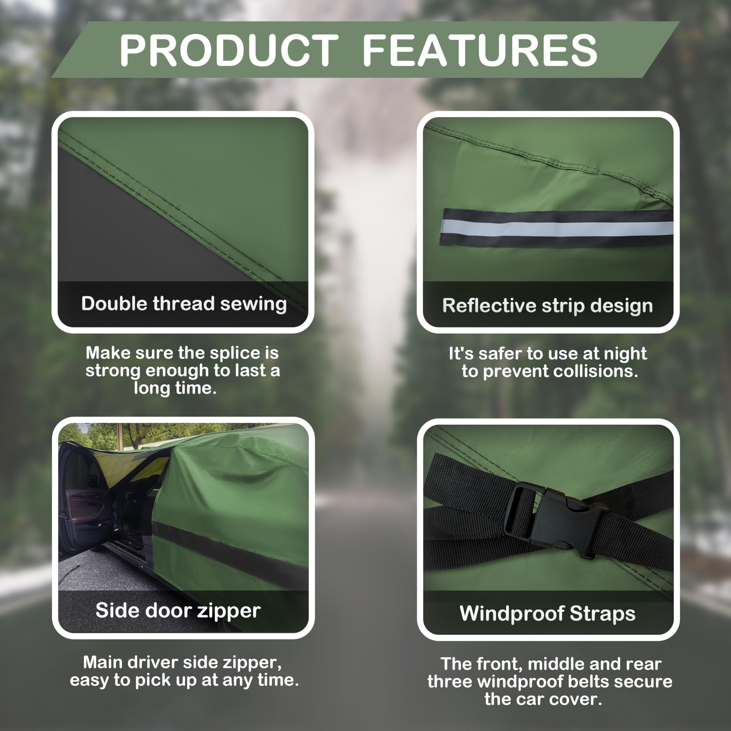 JURMON Heavy Duty Waterproof Car Cover for Chevrolet Corvette - All Weather Protection, Army Green, Model L