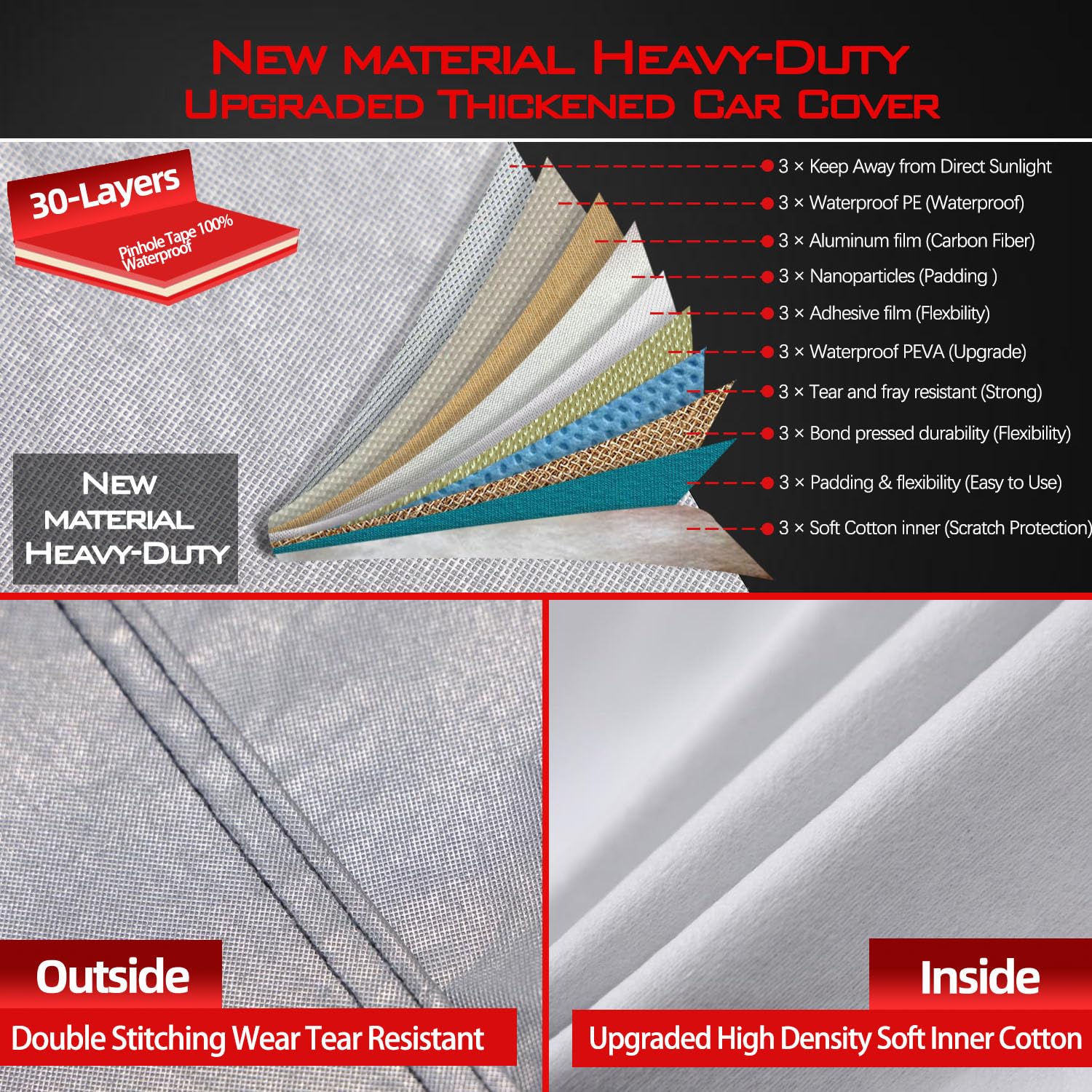 Oweeio 30 Layers Heavy Duty Car Cover For Automobiles All Weather Waterproof, Outdoor Snowproof Uv Protection Windproof, Door Zi