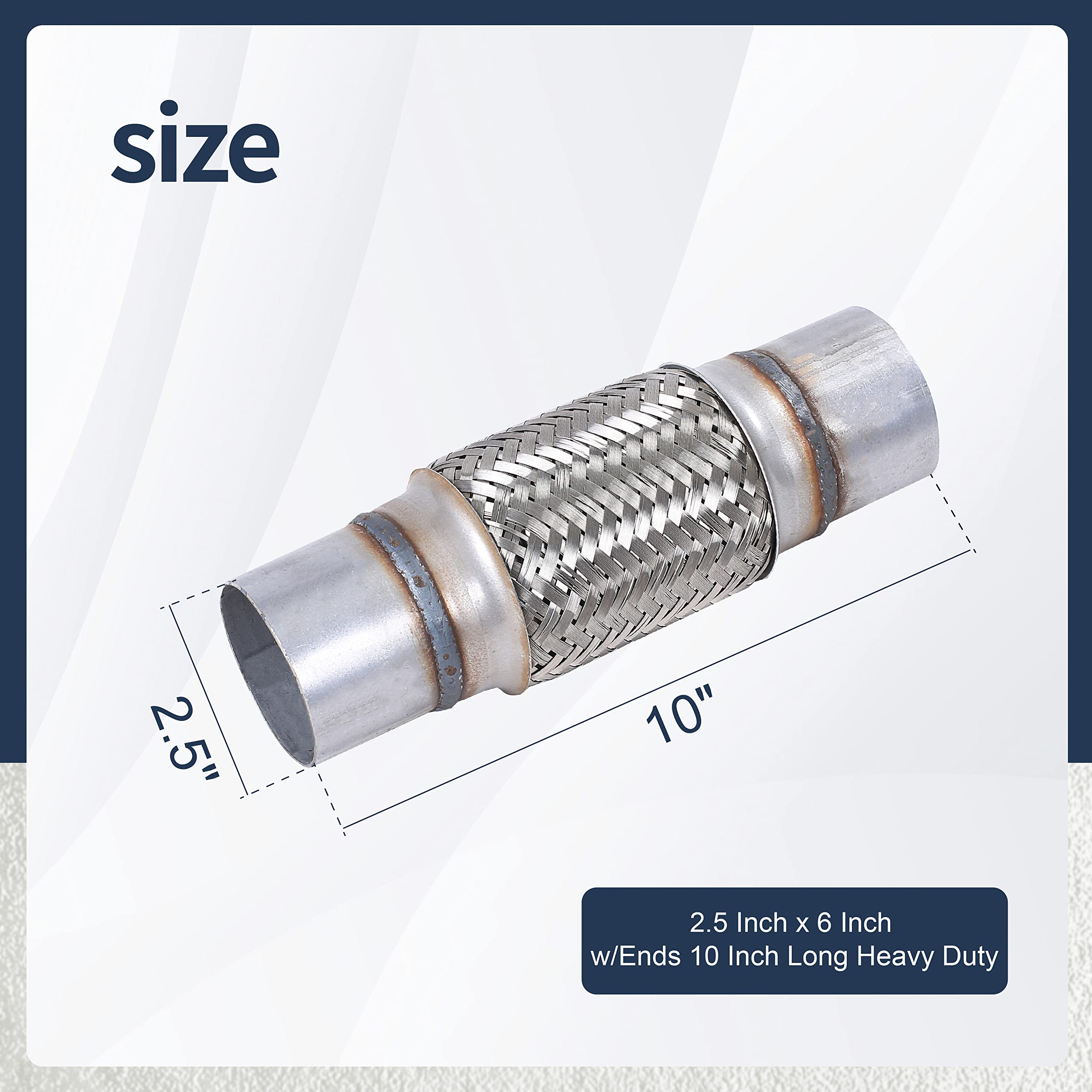 Fgjqefg 2Pcs Exhaust Flex Pipe Stainless Steel Braid 2.5'Inch X 6'Inch W/Ends 10'Inch Long Heavy Duty