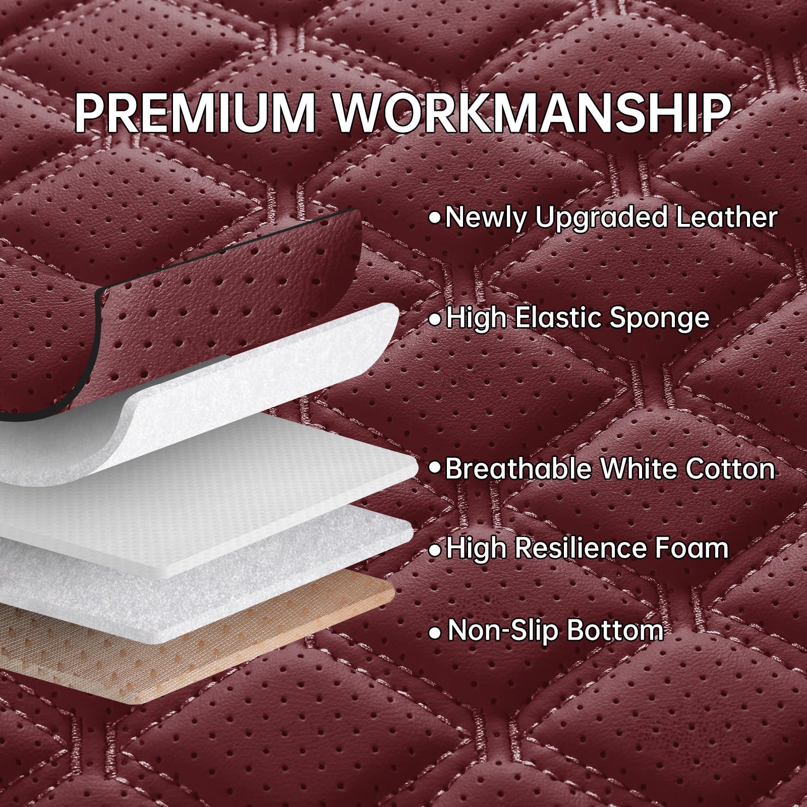 Sxikin Car Seat Covers Full Set Burgundy, Luxury Faux Leather Car Seat Covers Waterproof Non-Slip Seat Protector Universal Fit F