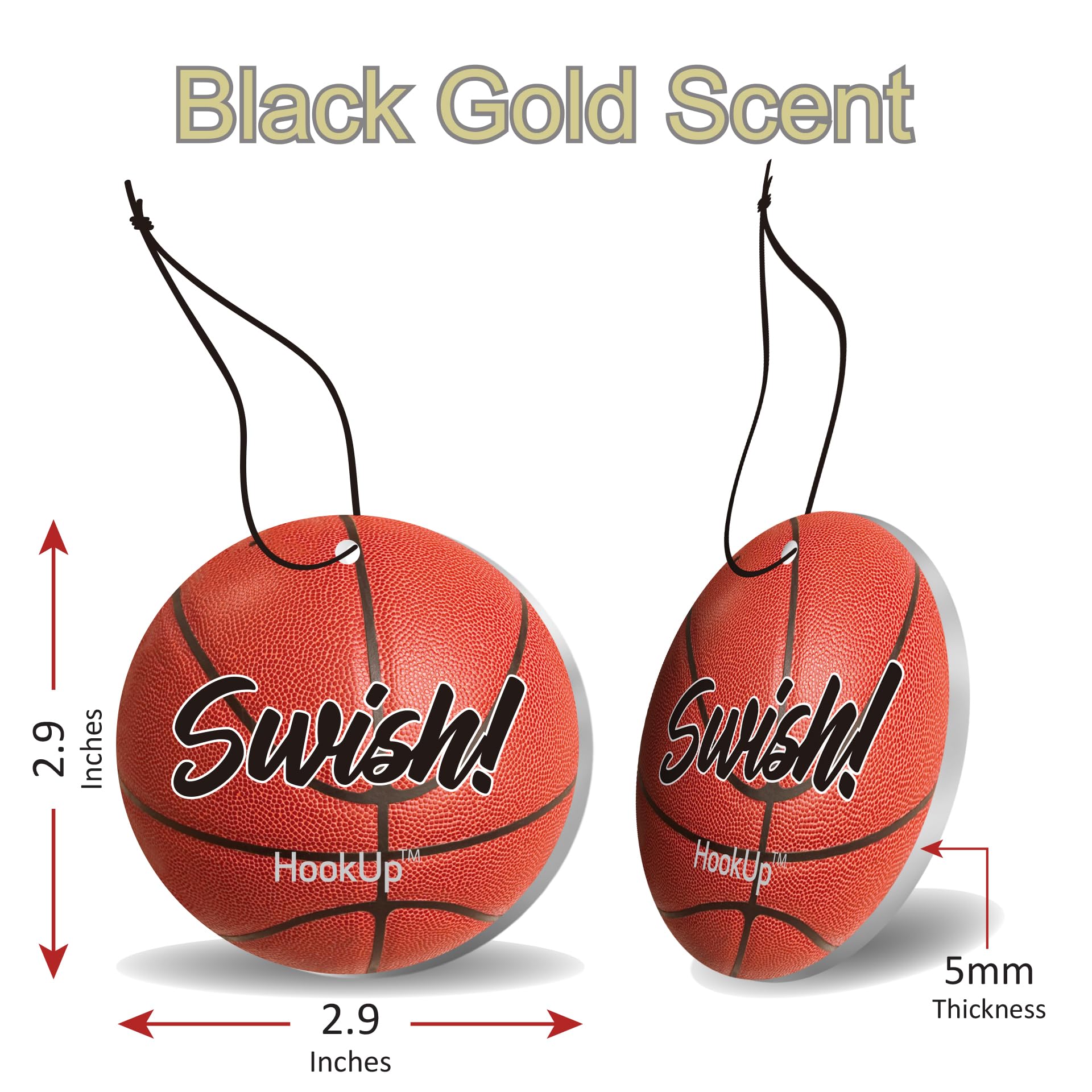 Basketball Car Air Freshener by HookUp - 25 Pack - Black Gold Scent (Extra Strong) | Unique Basketball Gift for Players, Coach,