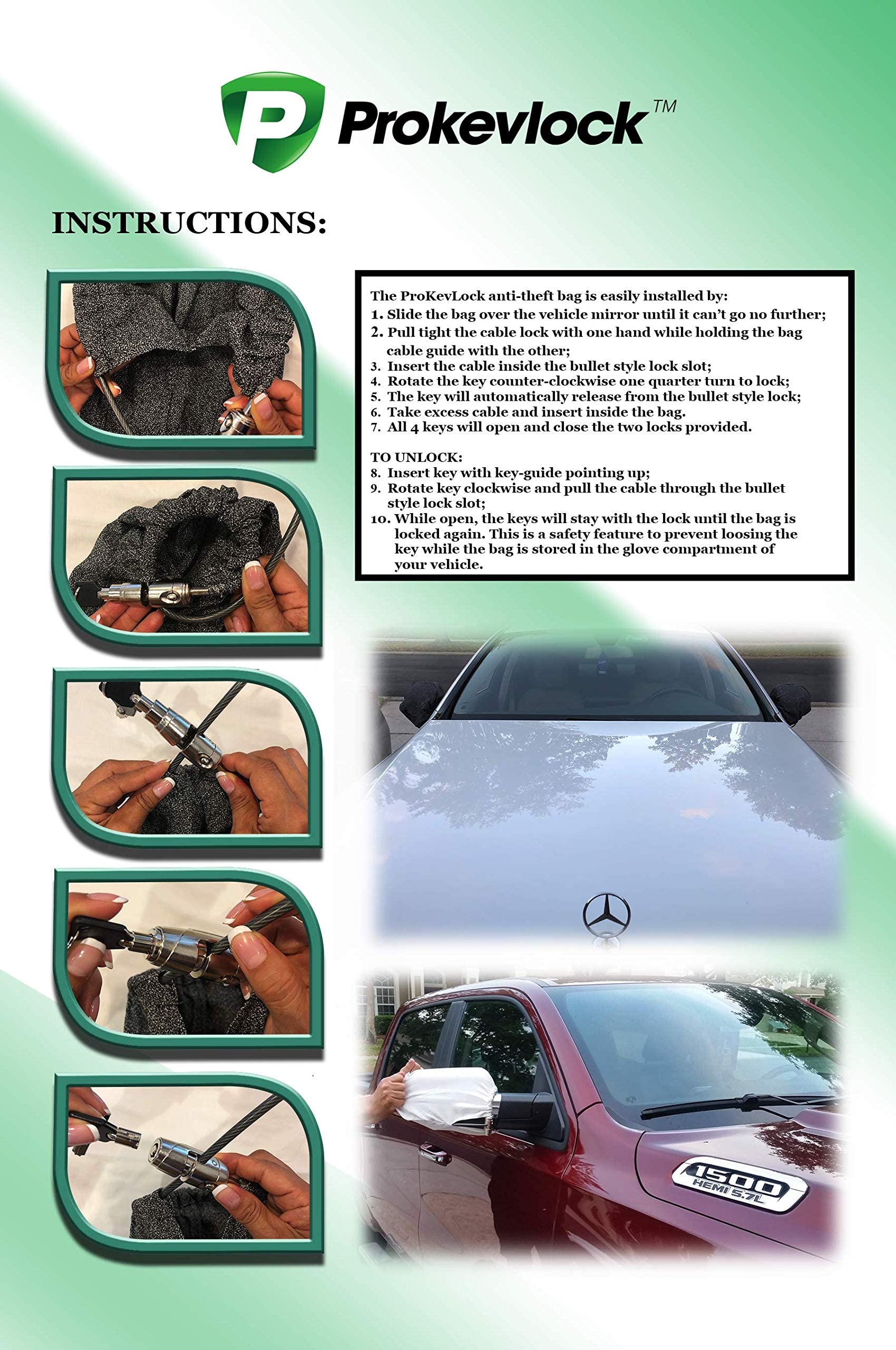 New & Improved Prokevlock Vehicle Side Mirror Covers With Lock - Anti-Theft Mirror Cover With Uhmwpe & Hppe Level V - Fits All C