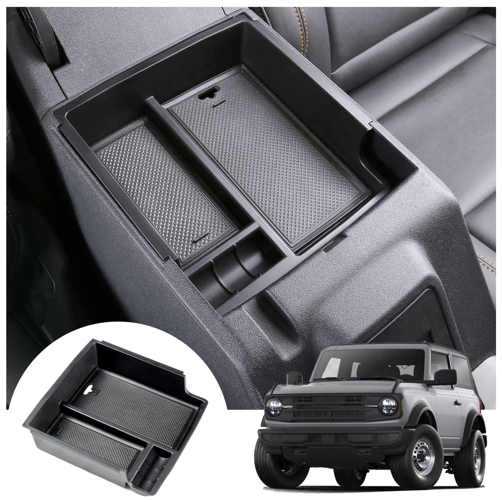 Mabett Center Console Organizer Tray For Ford Bronco Accessories 2024 2023 2022 2021, Armrest Storage Insert Box Fit Bronco 2/4 Door With Non-Slip Mat