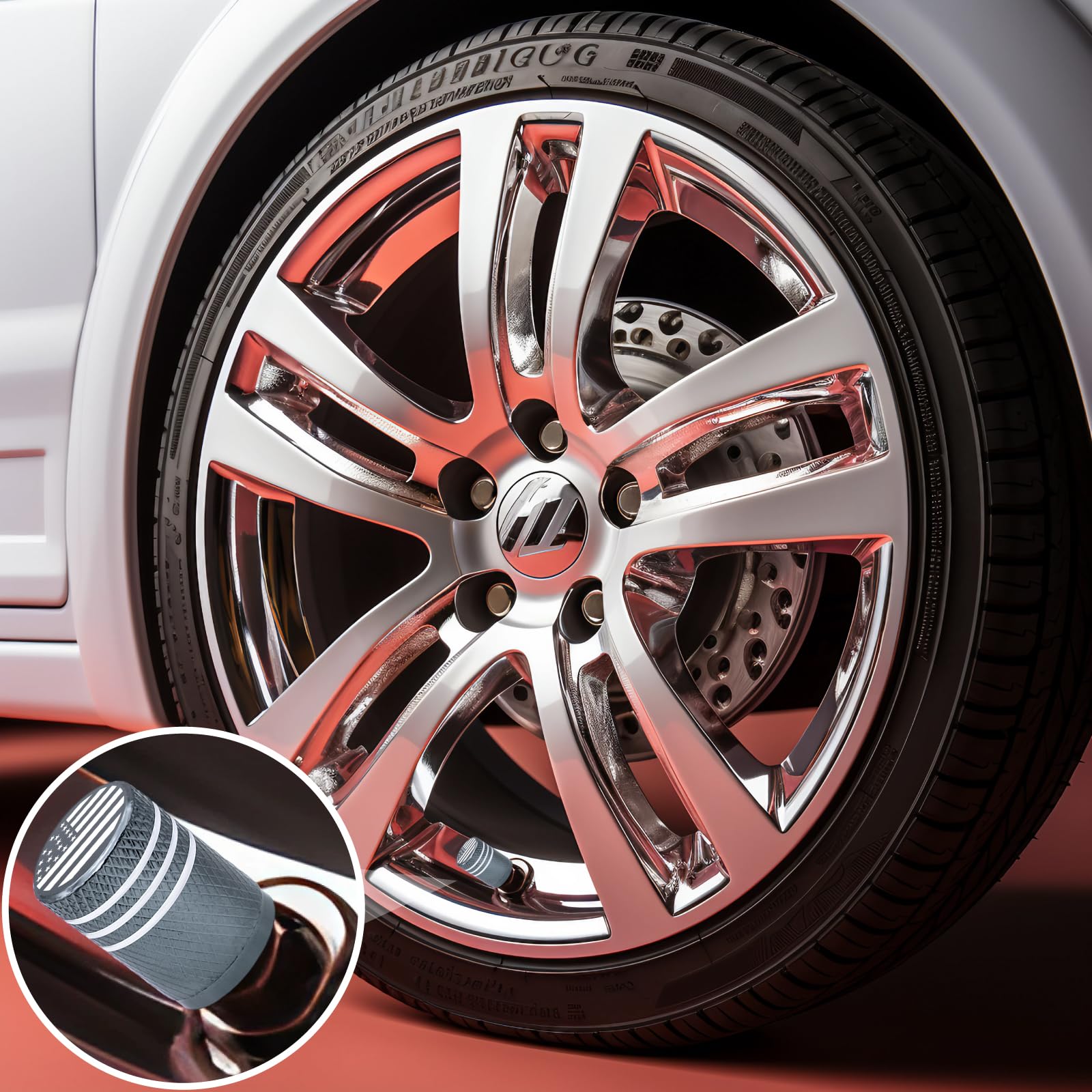 Meajoo 5Pcs Usa Flag Tire Valve Stem Caps, Aluminum Air Caps Cover, With Plastic Liner Corrosion Resistant Leak-Proof, Universal