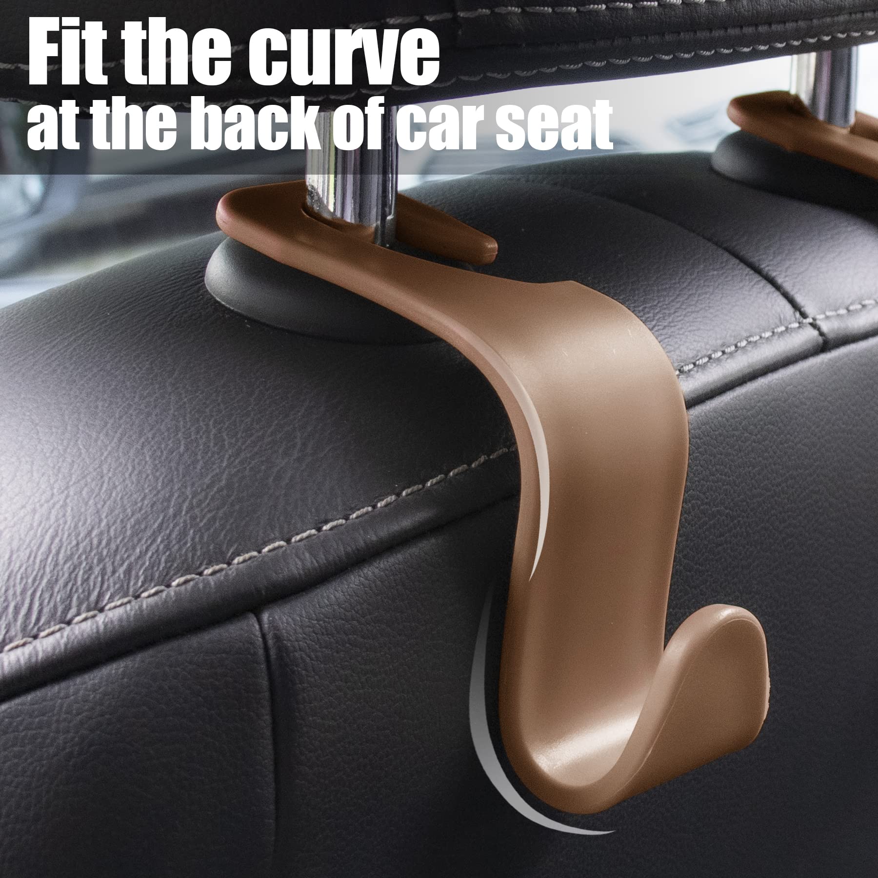 Livtee Car Seat Headrest Hook, Auto Seat Hook Hangers Organizer Interior Accessories For Purse Coats Umbrellas Grocery Bags Handbag, 4-Pack - Blown
