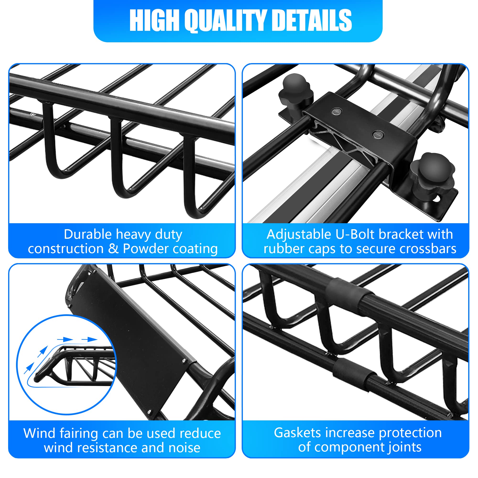 Kairay Roof Rack Cargo Basket 50''(L) X 36''(W) X 5.1''(H) Extendable Universal Rooftop Luggage Carrier For Truck Cars Suv With