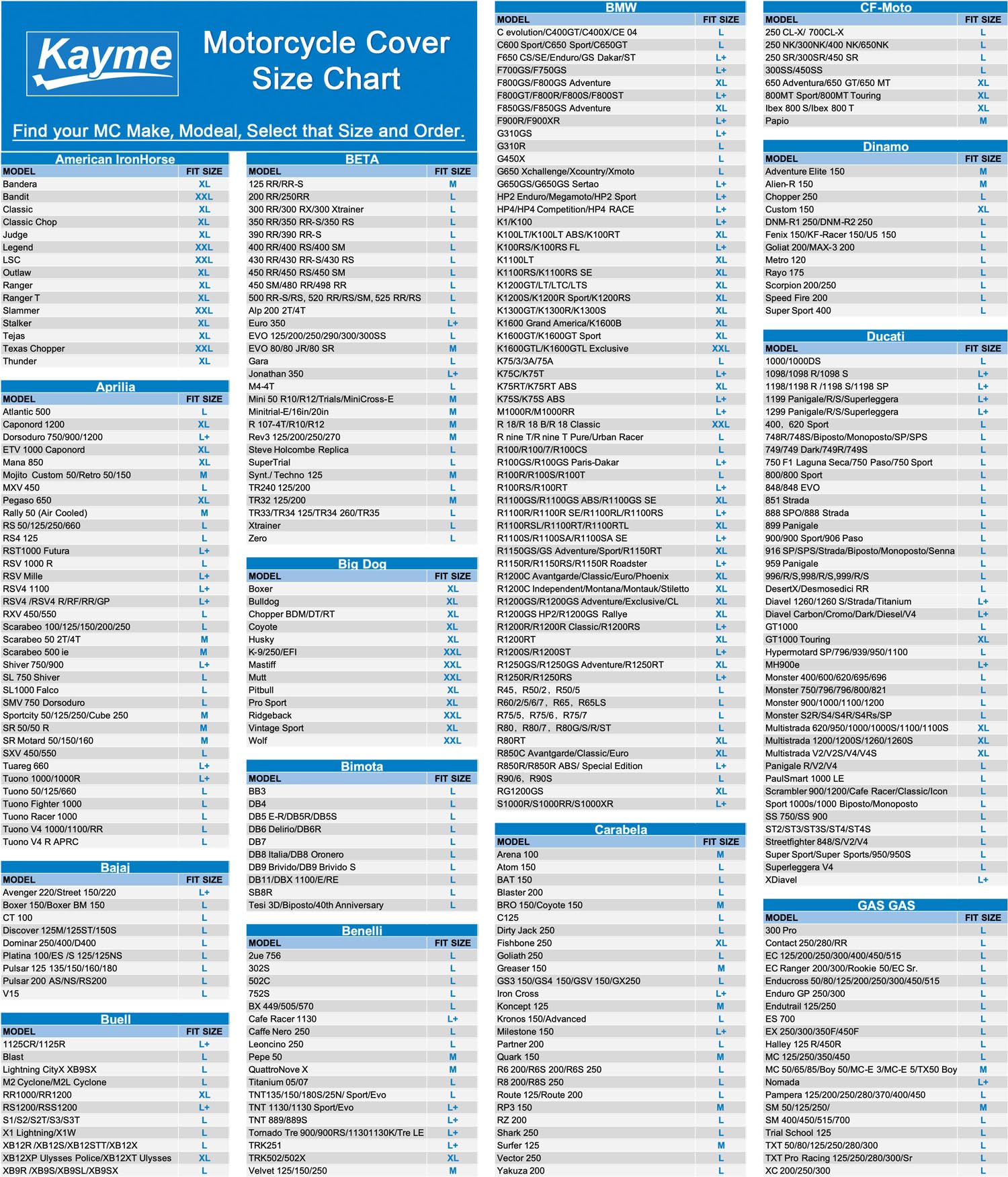 Kayme 300D Motorcycle Cover Waterproof Outdoor, All Season Rainproof Dustproof Motorbike Protective Tarp with Lock Hole, Univers