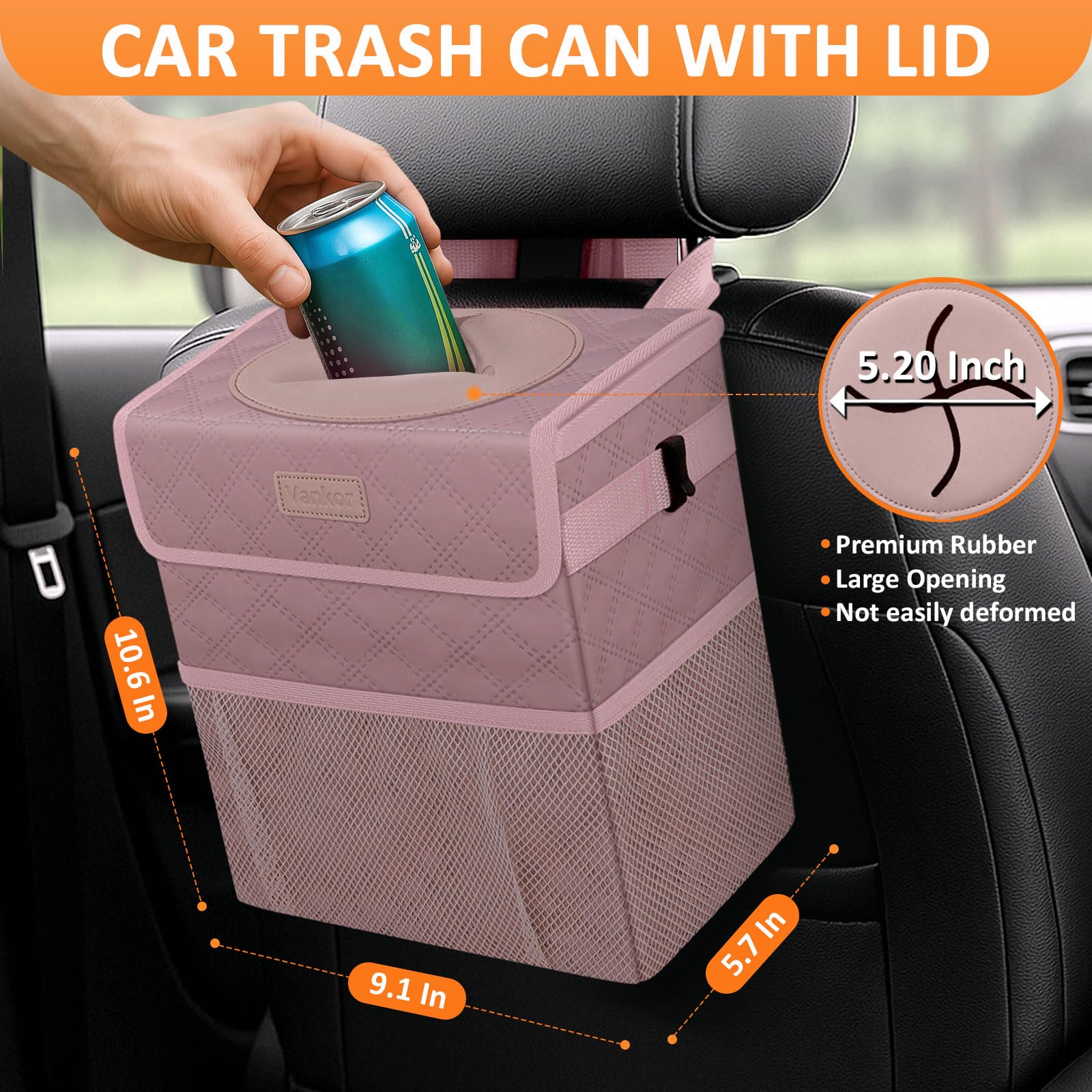 Vankor Car Trash Can Cute Trash Bag Bin Hanging Waterproof Automotive Garbage Cans Leak Proof Vehicle Trash Can Diamond Pattern-