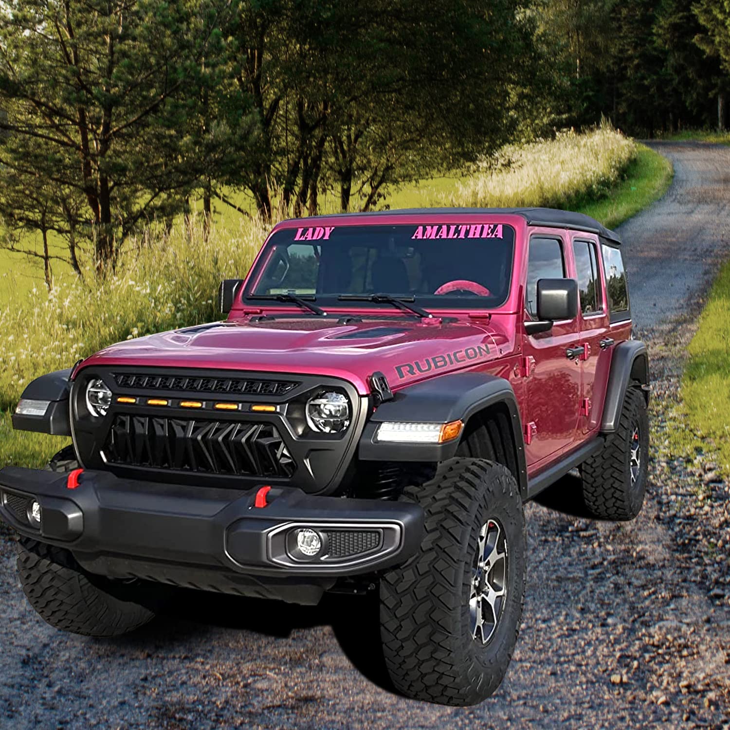 ToxicStorm Mesh Grille Front Grill Cover Matte Black with Amber LED Running Lights for 2018 and Up Jeep Wrangler JL JLU JT Gladi