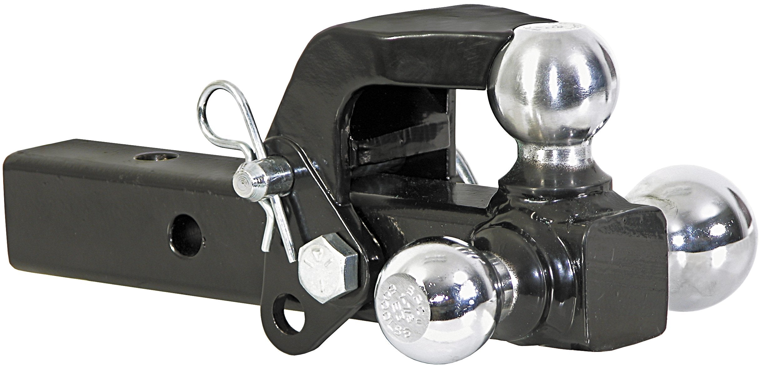 Buyers Products 1802279 Tri-Ball Truck Hitch With Hook, Solid Shank for 2 Inch Receiver Tubes, Chrome Welded Steel Towing Balls,