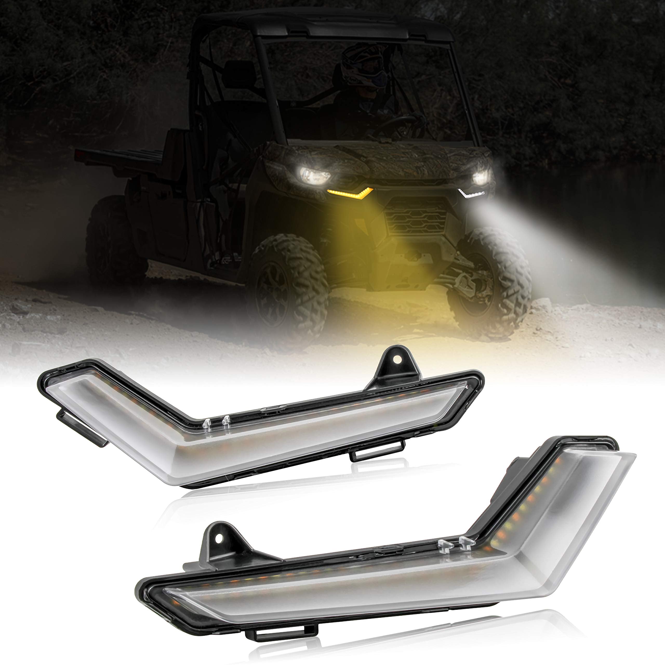 SAUTVS LED Turn Signal Fang Lights DRL Daytime Running Lights with White Yellow Light for Can Am Defender & Defender Max 2020+ /