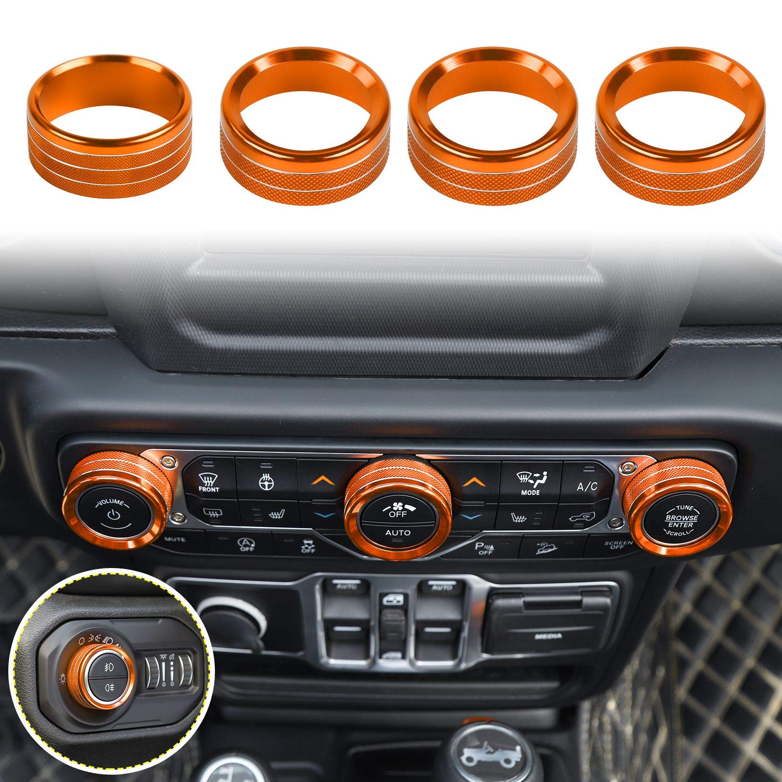 Voodonala Air Conditioner Headlight Center Consoles Switch Knob Cover Trim for 2018-2025+ Jeep Wrangler JL JLU Gladiator JT 4xe 