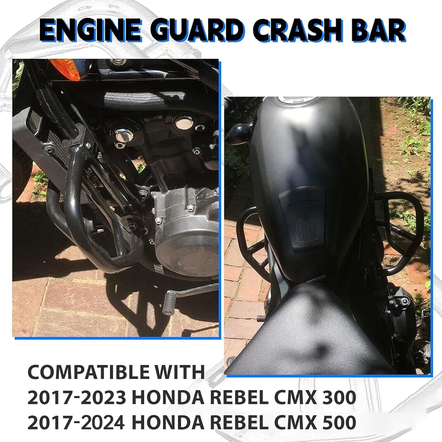 Ecotric Engine Guard Highway Crash Bar Protector Compatible With 2017-2023 Honda Rebel 300 Cmx300 / 2017-2024 Rebel 500 Cmx500 M