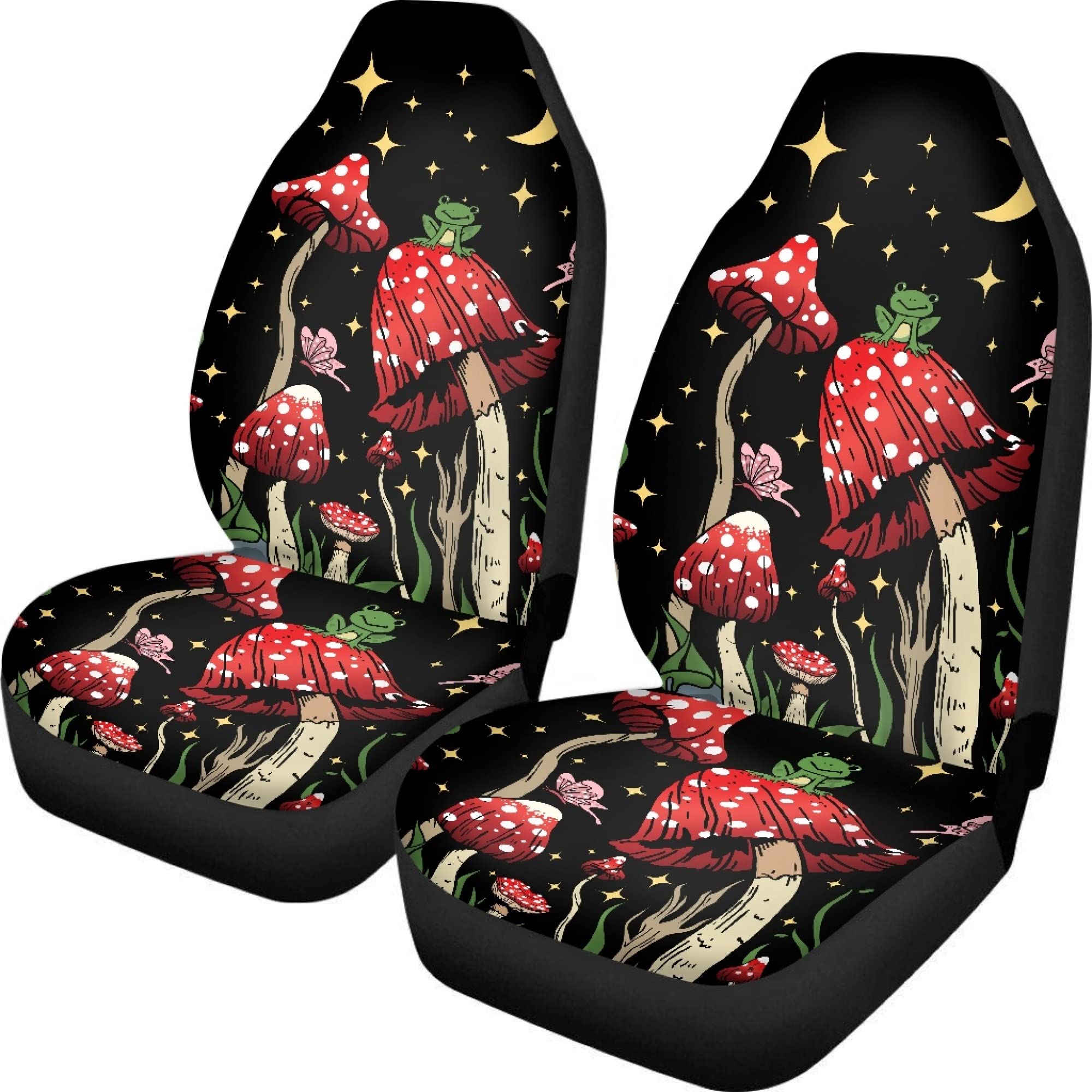 TOADDMOS Car Seat Cover, Mushroom with Star Auto Seat Protector Front Seat Cover Set, SUV/Truck/Van/Car Universal Seat Covers, S