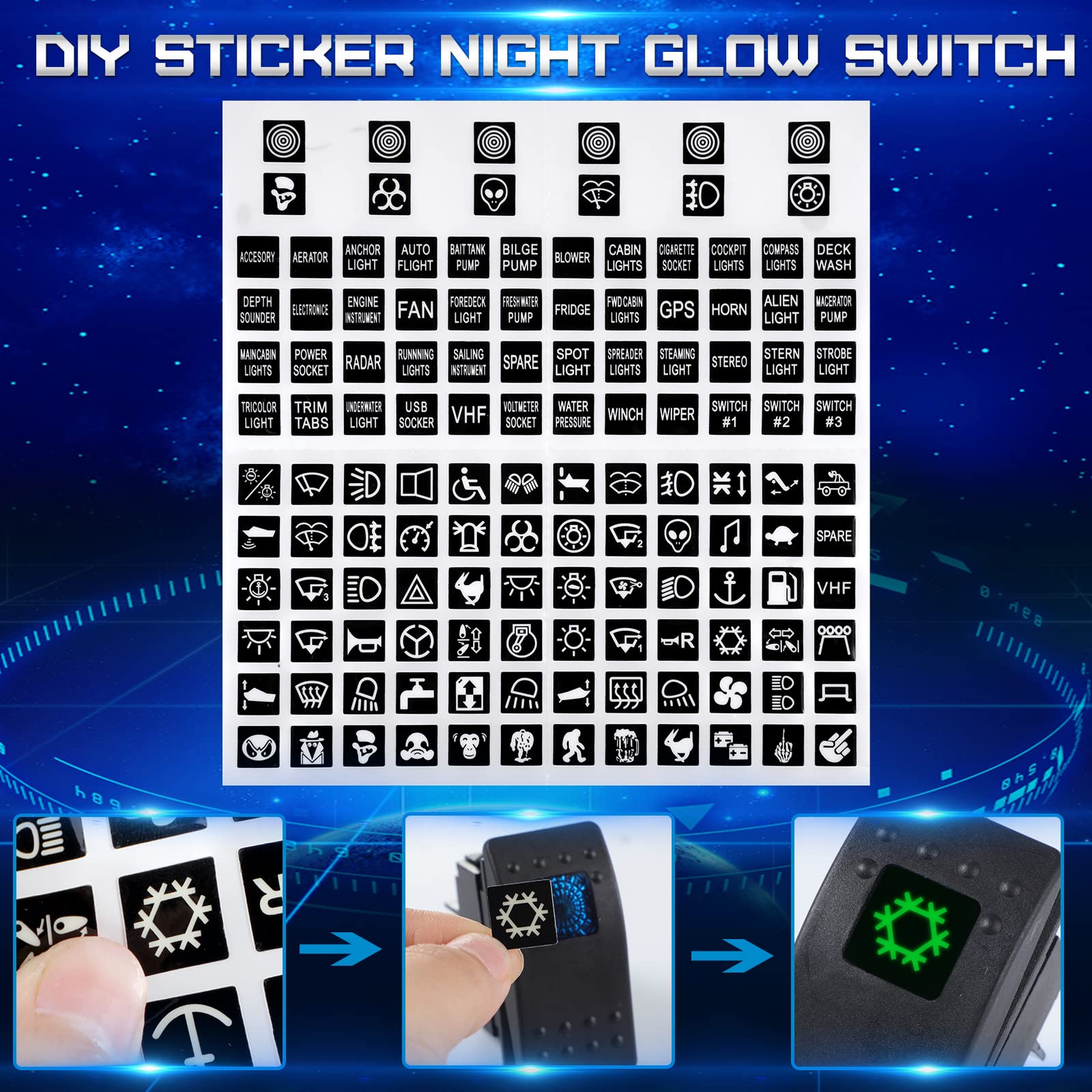 10 Pcs 12V 24V Toggle Switch Spst Dashboard 4 Pin Rocker Switch Blue Lighted Led Boat Switch Marine Switches Waterproof With Night Glow Sticker For Auto Truck Motorcycle Boat Utv Car