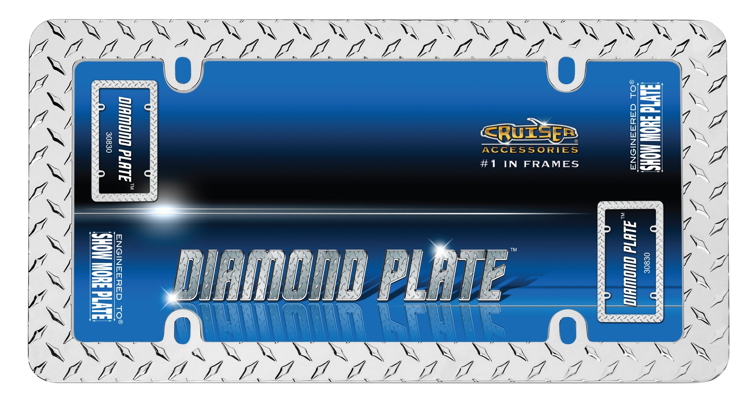 Cruiser Accessories 30830 Diamond Plate License Plate Frame, Chrome