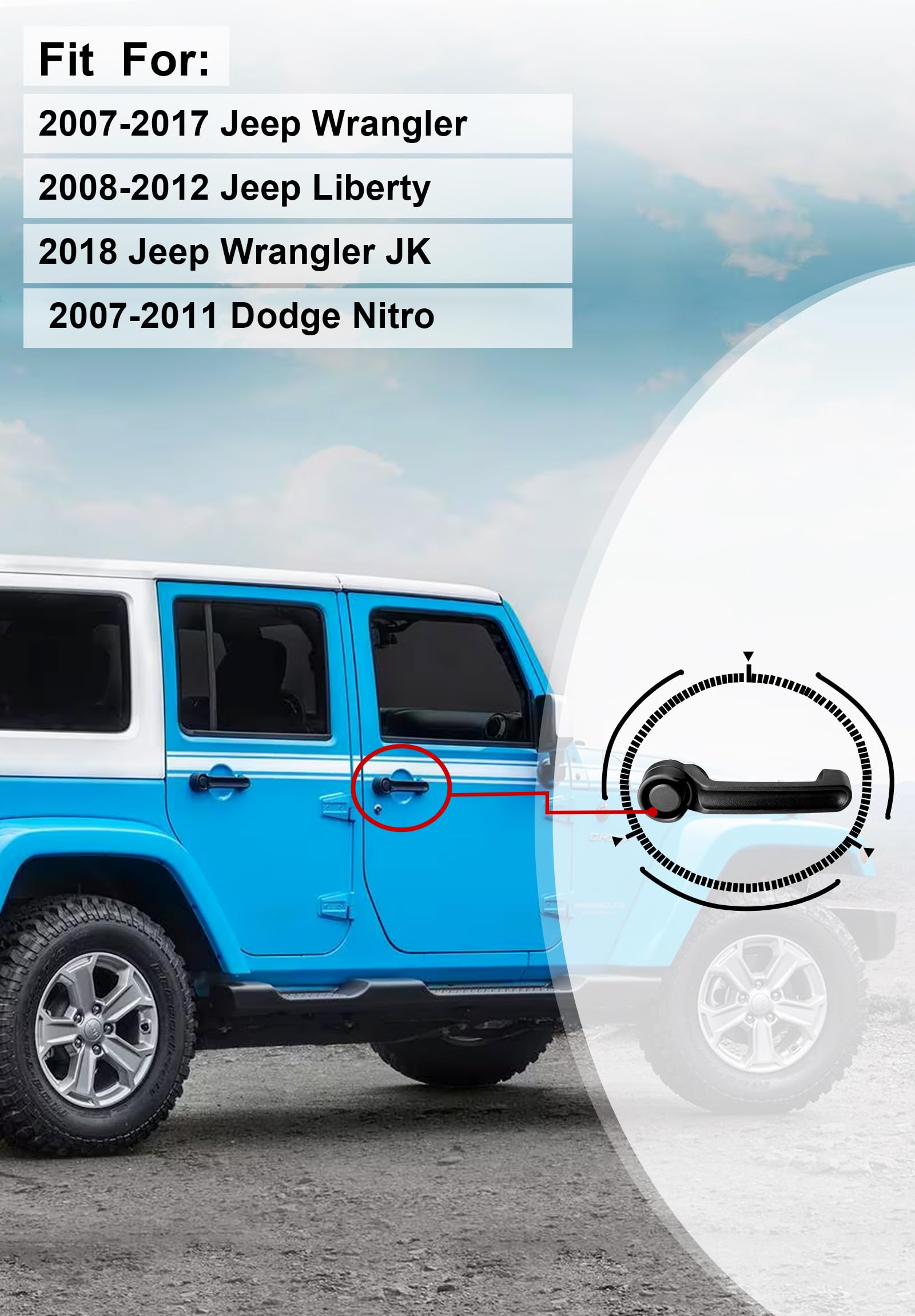 Exterior Door Handle (2PCS), Compatible with 2007-2018 Jeep Wrangler JK, Jeep Liberty, Dodge Nitro, Front or Rear Left Driver or