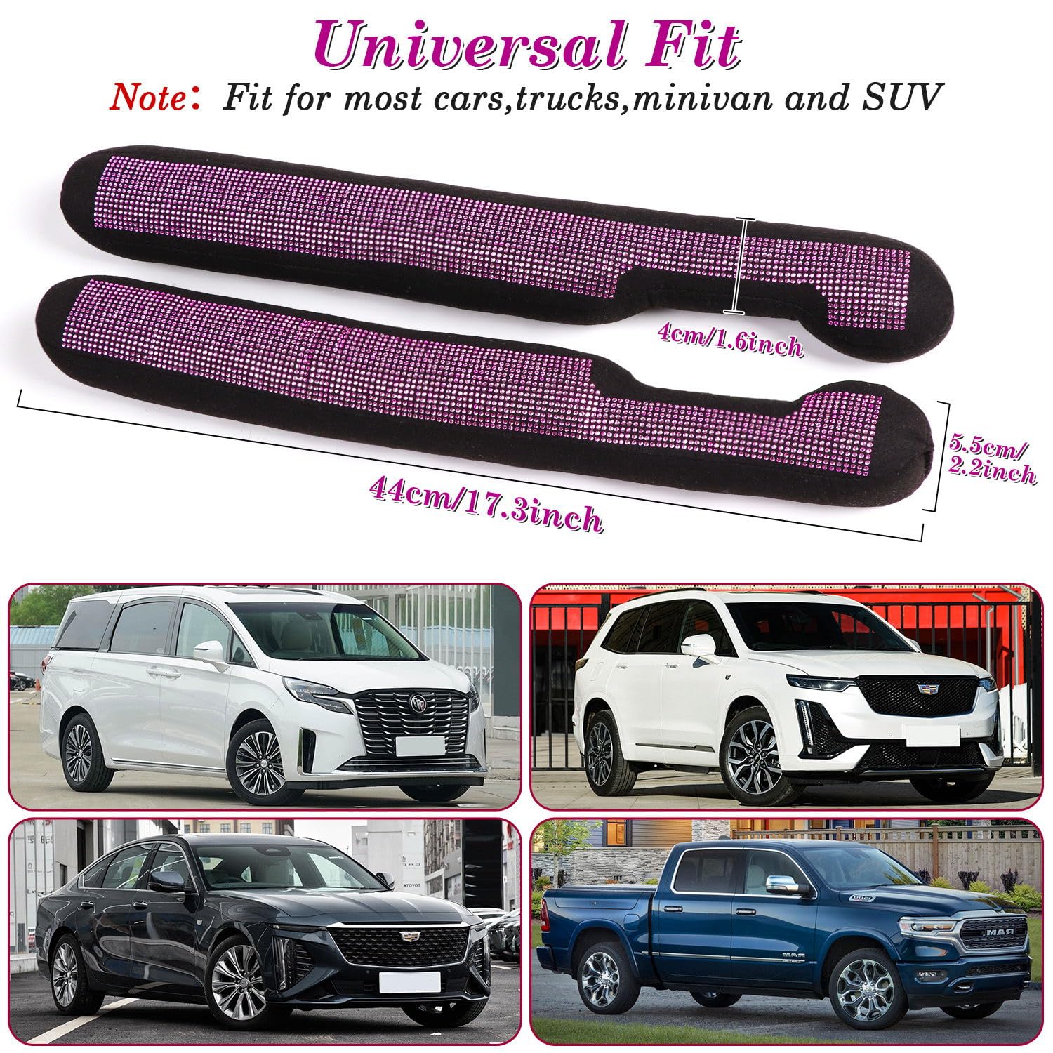 Tobequeen Bling Pink Car Sear Gap Filler 2 Pack Universal Fit For Car Suv Truck, Handmade Crystal Rhinestone Diamond Car Seat Ga