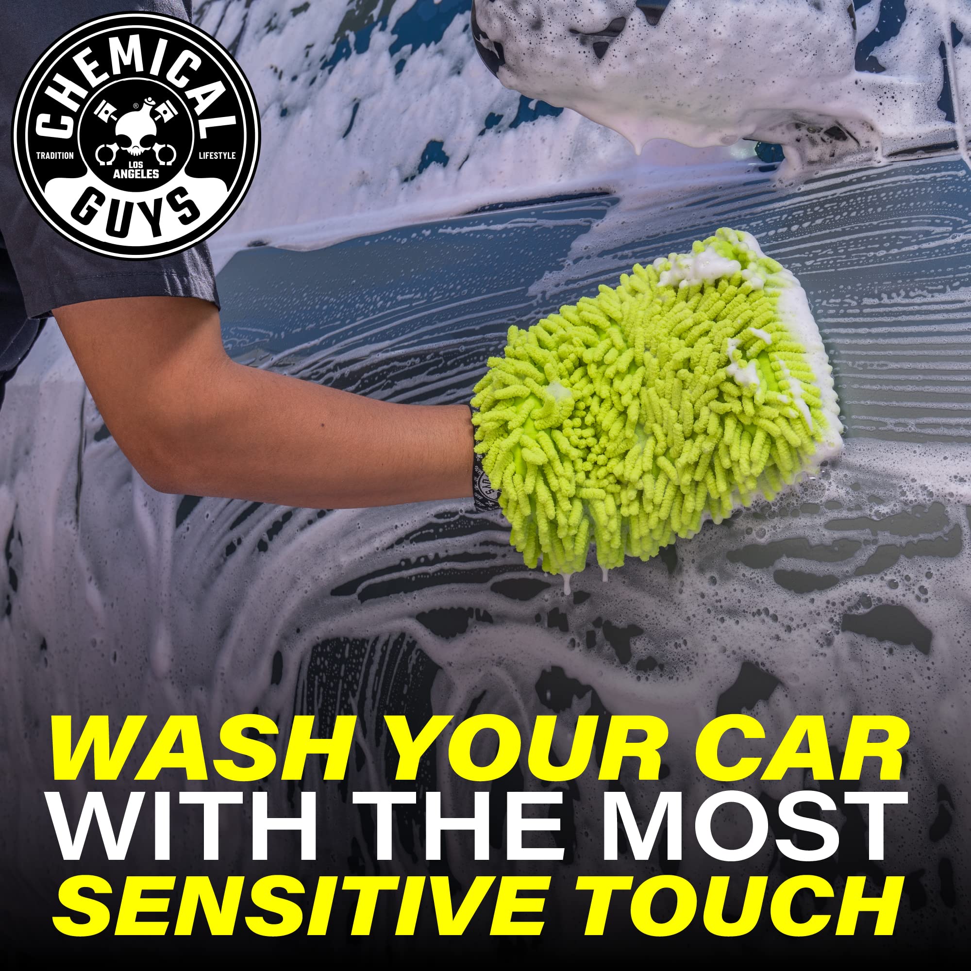 Chemical Guys Mic493 Chenille Premium Scratch-Free Microfiber Wash Mitt, Lime Green, 9.6'' X 2.3'' X 7''