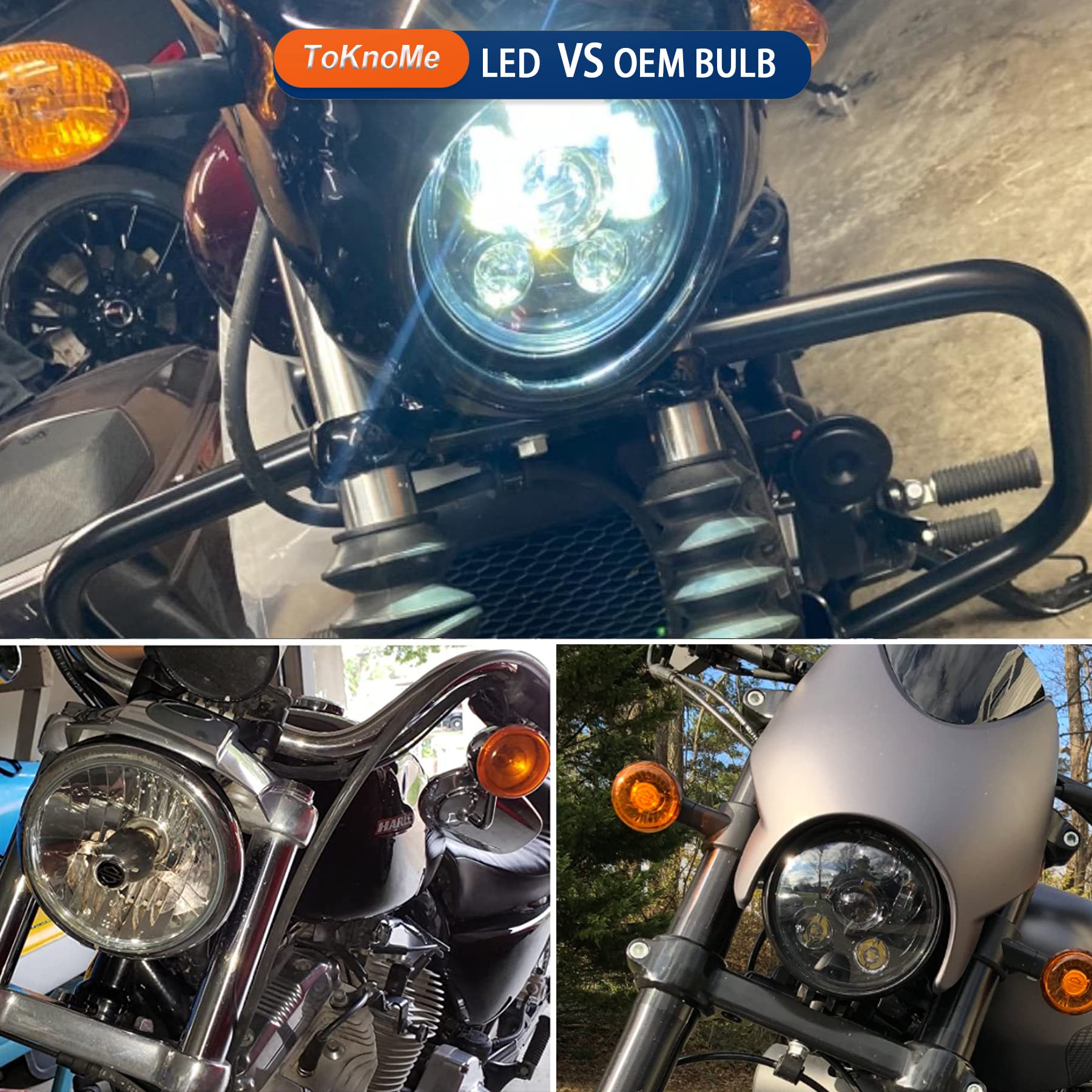 Toknome 5-3/4 5.75 Inch Led Headlight Compatible With Harley Davidson Dyna Sportster Iron 883 1200 Low Rider Xlh883 Super Glide