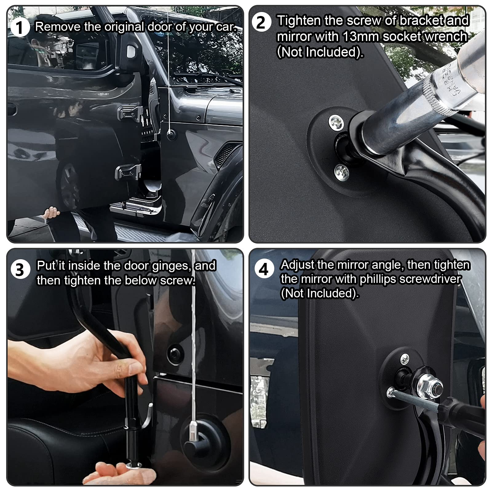 Denforste Mirrors Doors Off Compatible with Jeep Wrangler JK CJ JL & Unlimited - Door Hinge Side Mirrors for Jeep - 2 Pack 5.5 x