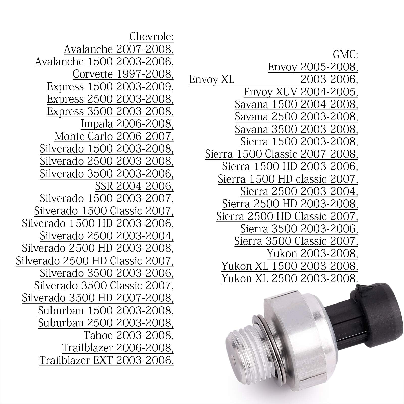 Engine Oil Pressure Sensor/Switch/Sending Unit D1846A Compatible With 2003-2008 4.8L/5.3L/6.0L/6.2L,Gm Chevrolet Chevy Silverado Gmc Sierra Buick Lacrosse Cadillac Escalade