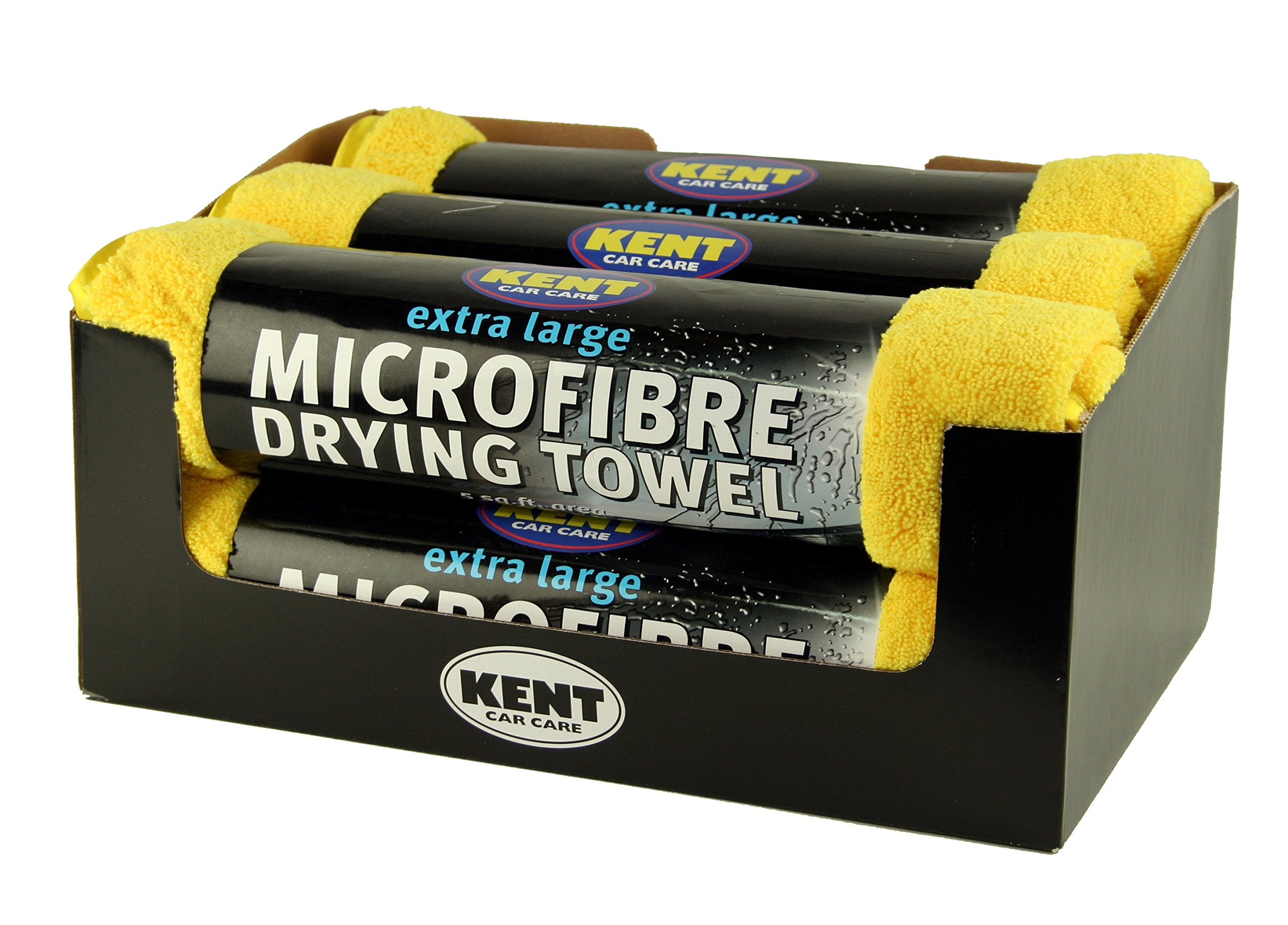 Kent Q6100AZ Car Care Microfibre Drying Towels, XL Size, Yellow, Pack of 6