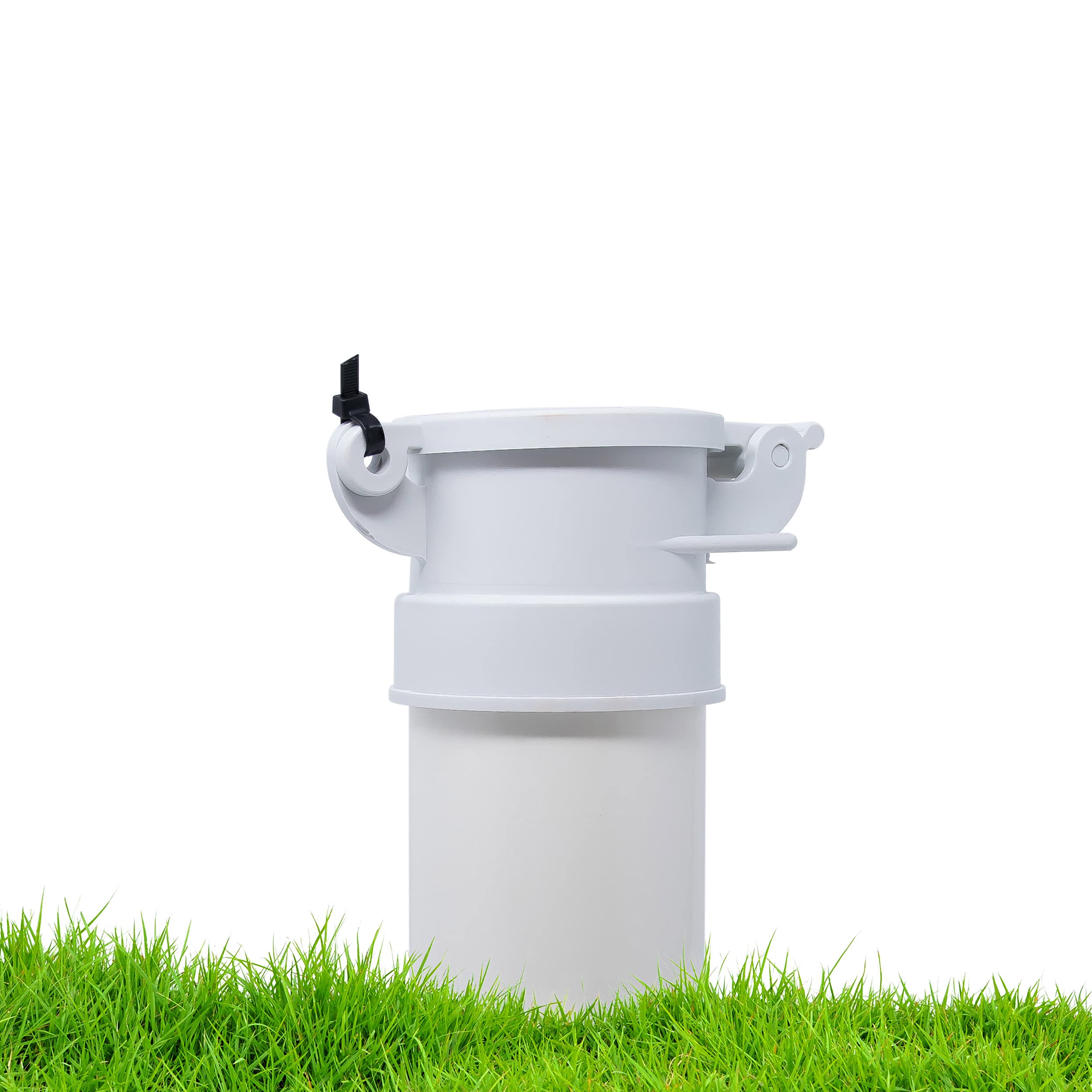 Enviro Design Products Footloose 4' Sewer Cap For Rv Sites/Campgrounds | Odorless, Self-Closing, Easy To Install & Use | Female, White, Polypropylene