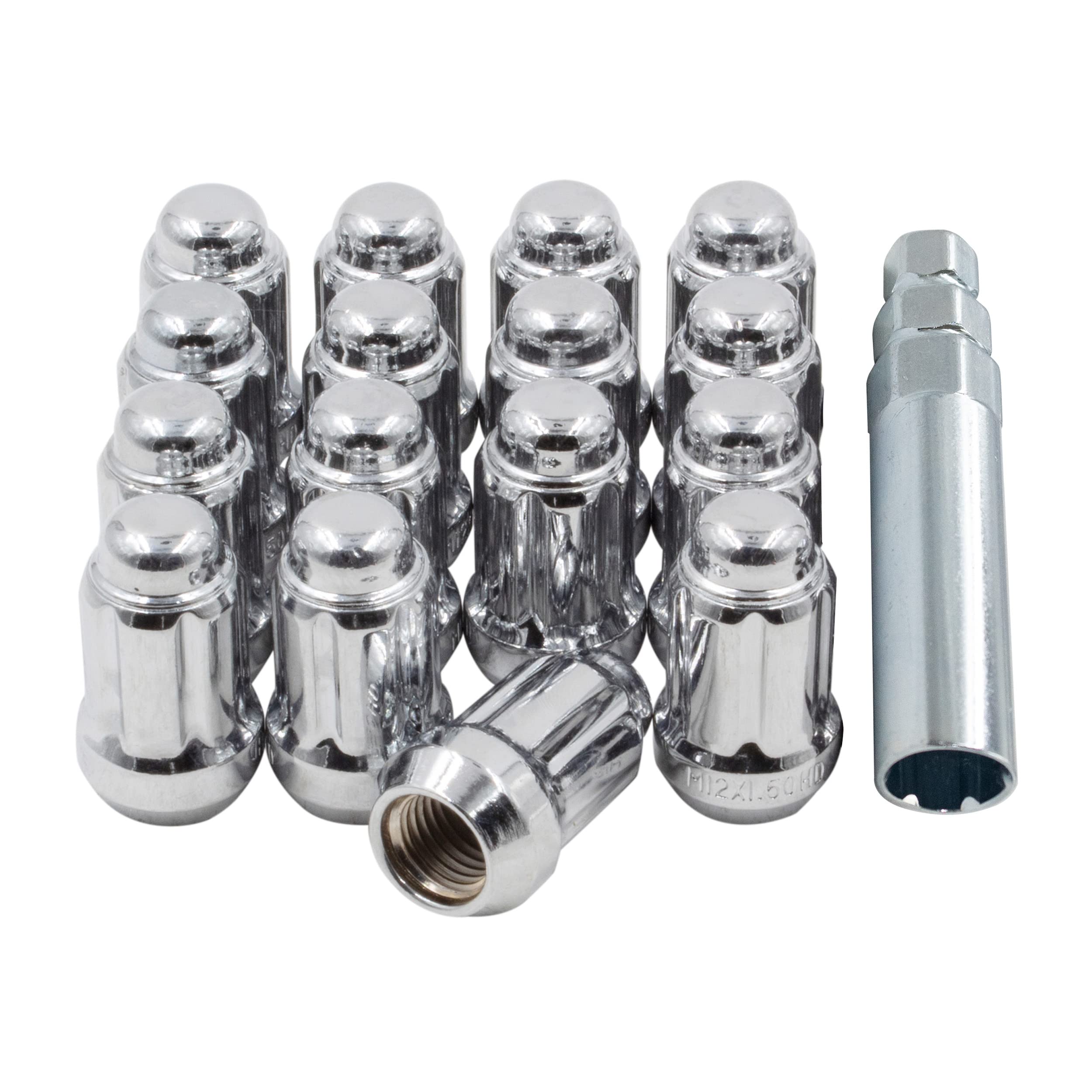 Wheel Accessories Parts Set of ATV/UTV 16 Chrome 3/8 UNF Lug Nuts 1.38 Long for Car Small Diameter Bulge Acorn Spline Lug Nuts C