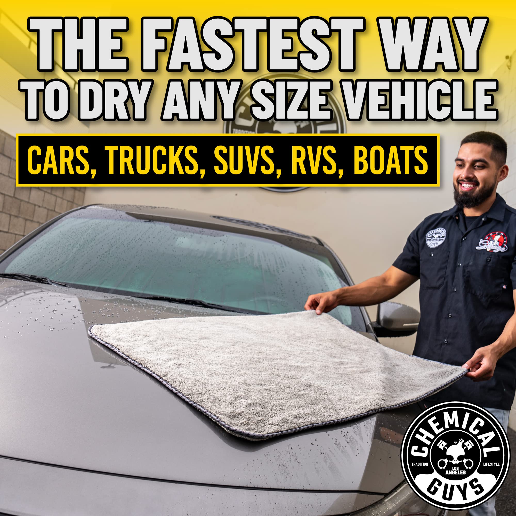 Chemical Guys Mic1995 Woolly Mammoth Large, Super Absorbent And Soft Microfiber Towels For Cars - 36'' X 25'' Gray, Ideal For Ca