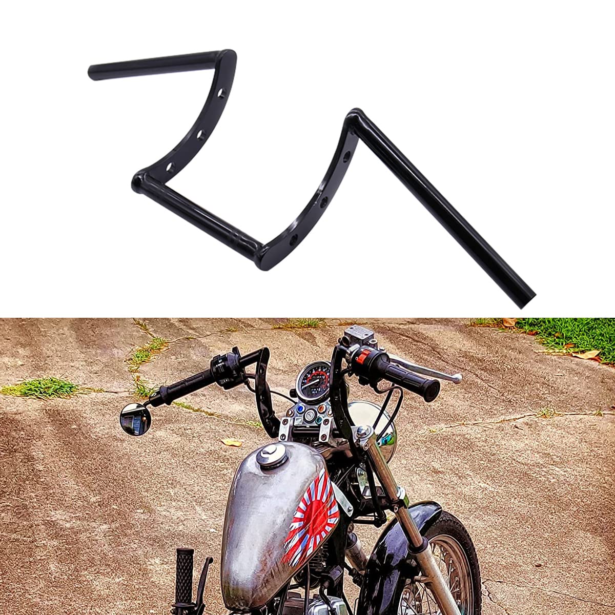 Anxin Motorcycle Handlebar Z Bars 22Mm 7/8' Handlebars For Drag Custom Bobber Chopper Cruisers Softail Dyna Sportster - Black
