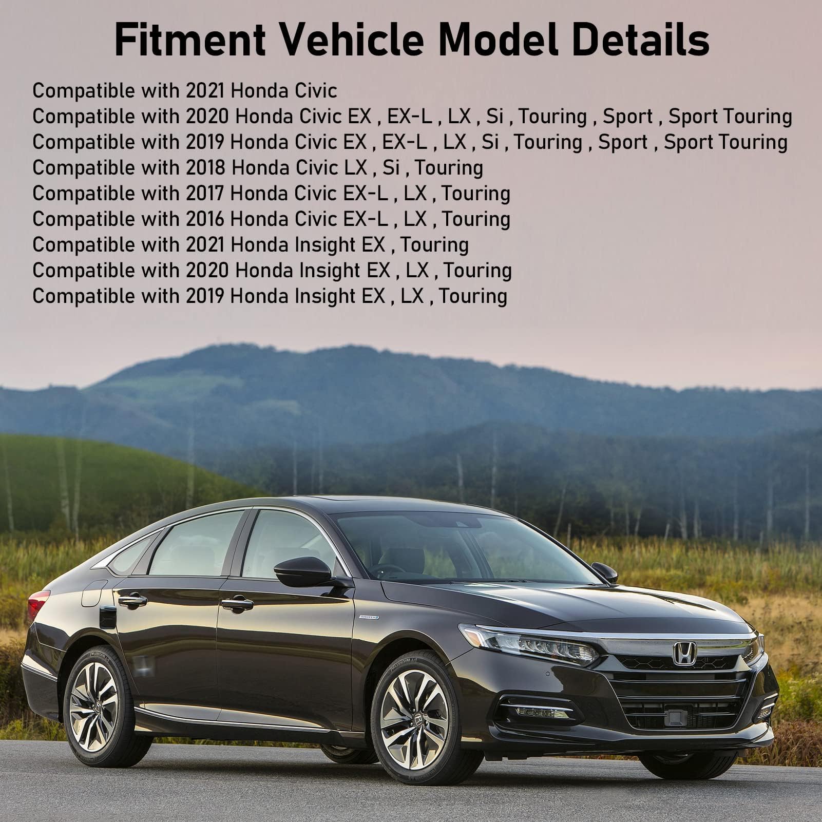 Moonlinks Compatible With 2016-2021 Honda Civic Passenger Side Mirror Cover,Glossy Black For 10Th Gen Civic,2019-2022 Insight,Rh