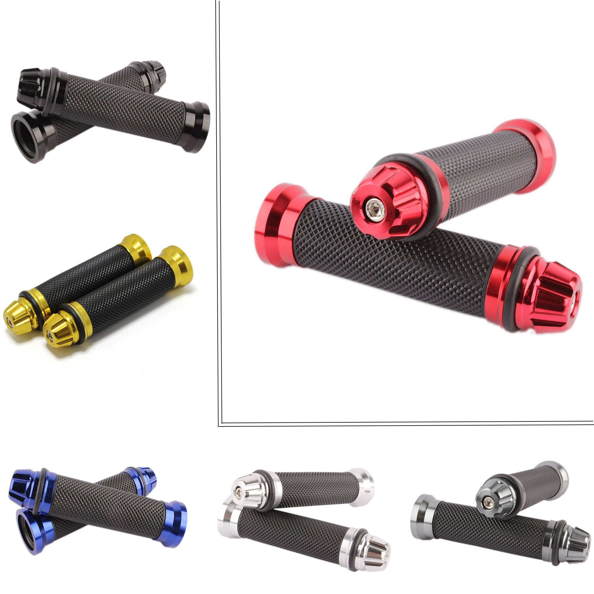 Motorcycle 7/8 '' Cnc Hand Grips Aluminum Rubber Gel Handlebar For Sport Bike(Red)