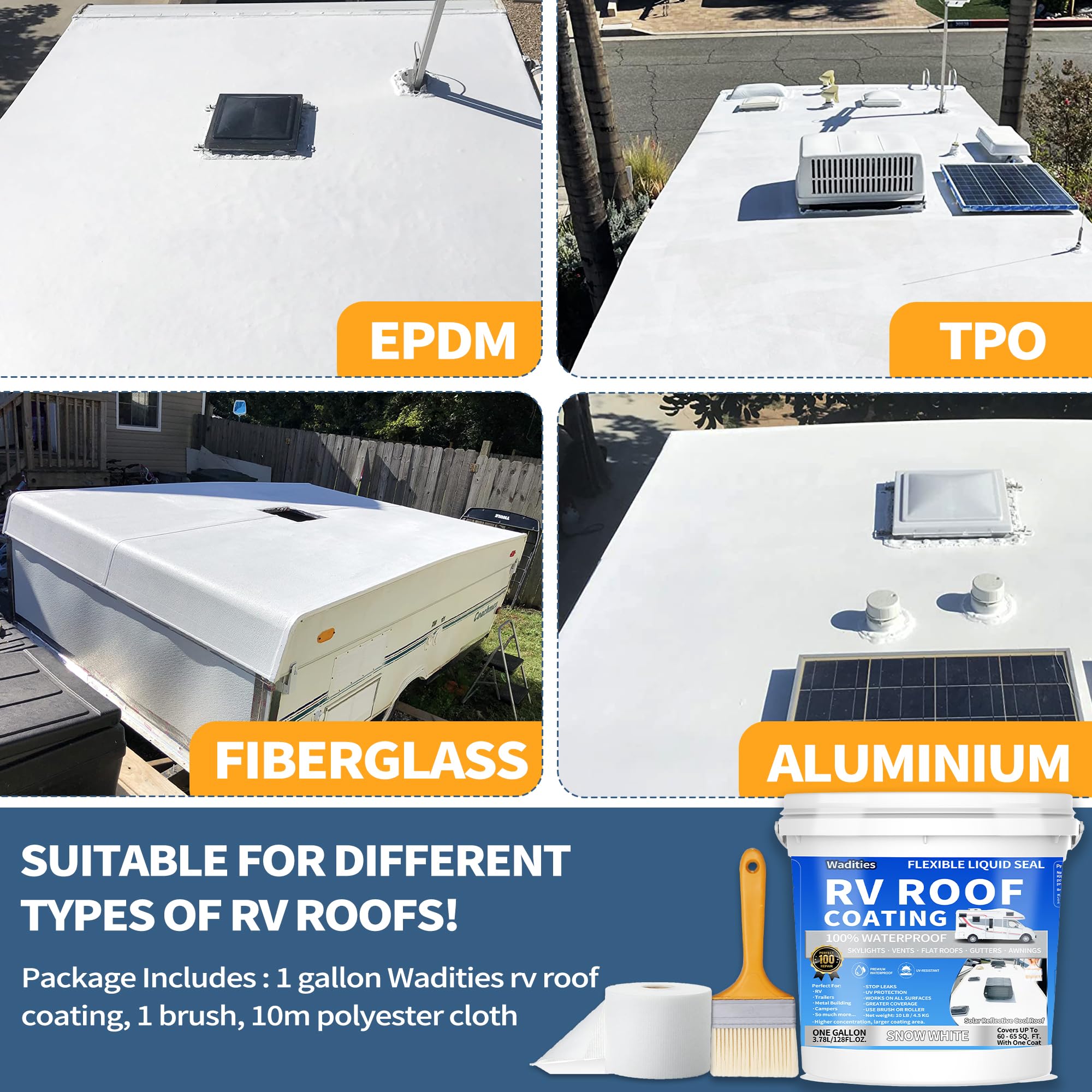Rv Roof Coating White, Wadities Waterproof Solar Reflective Sealant, Flexible Rv Roof Sealant For Campers, Trailers, Motorhomes,