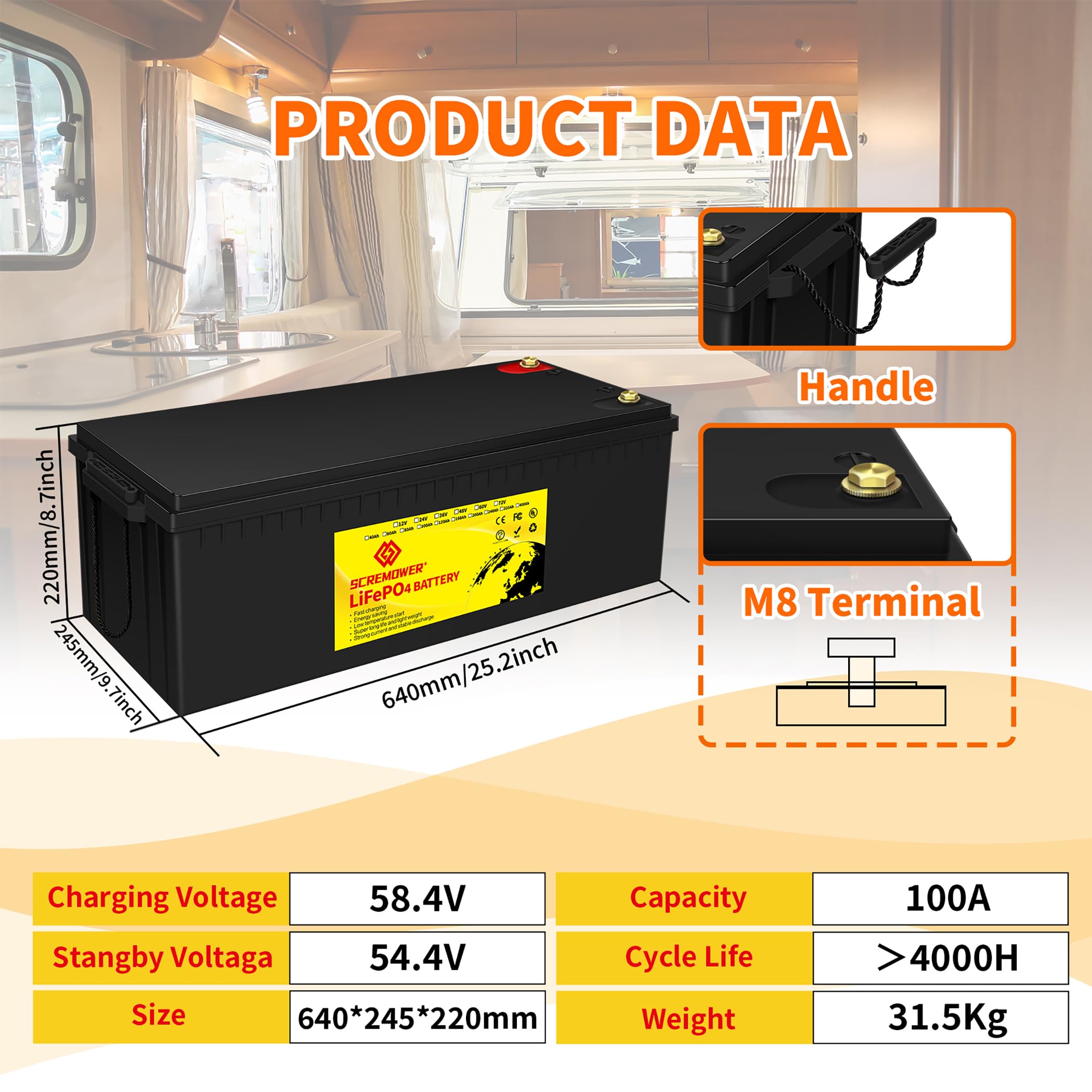 48V 100Ah Lifepo4 Battery Deep Cycle Lithium Iron Phosphate Rechargeable Battery Built-In Bms Protect Charging And Discharging High Performance For Golf Cart Ev Rv Solar Energy Storage Battery