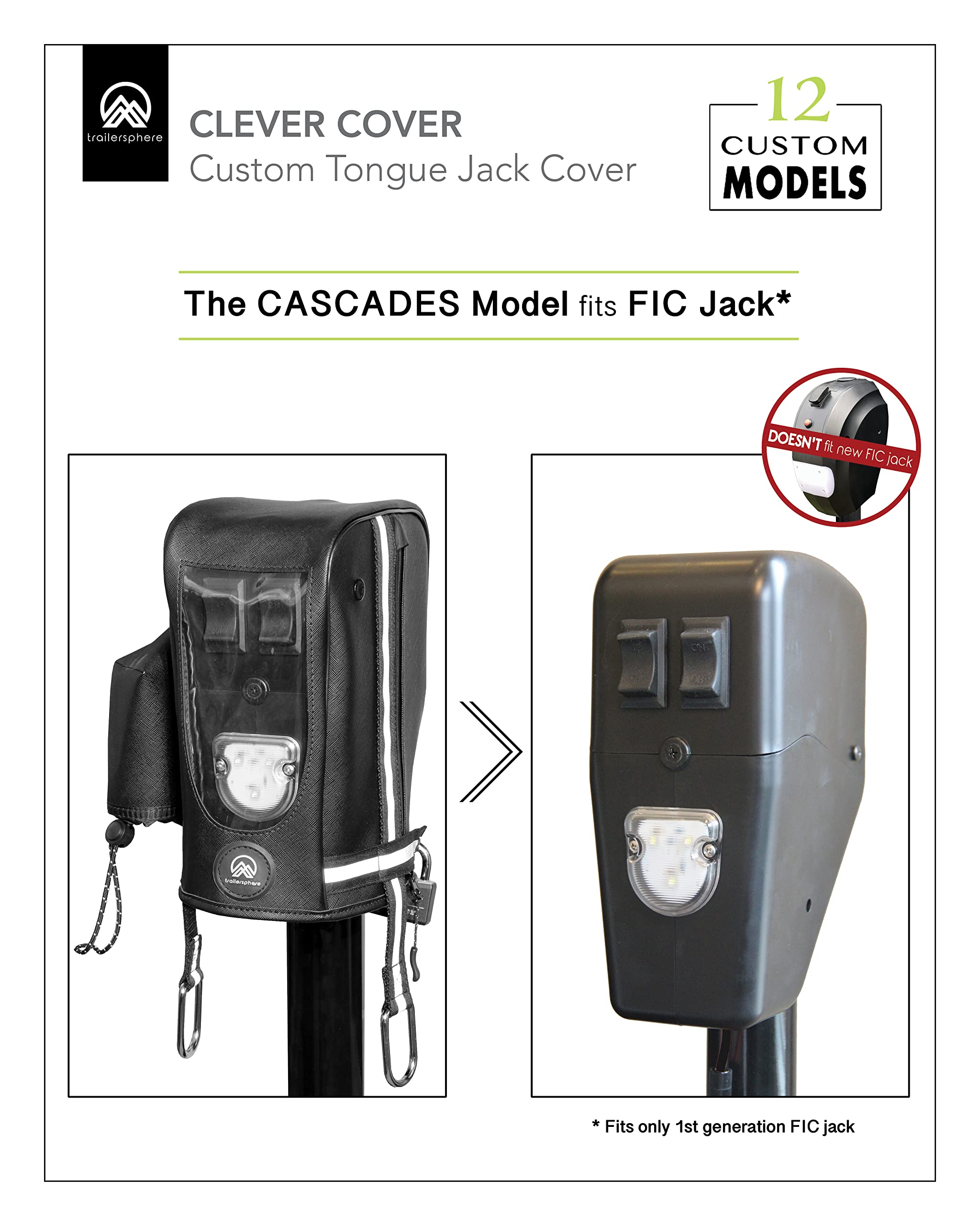 Clever Cover For Fic (1St Generation) Jack By Trailersphere Custom Electric Tongue Jack Cover For Trailer, Rv, Camper, Chains Holder, Plug Protector, Sun And Waterproof (Fic Jack Cover)