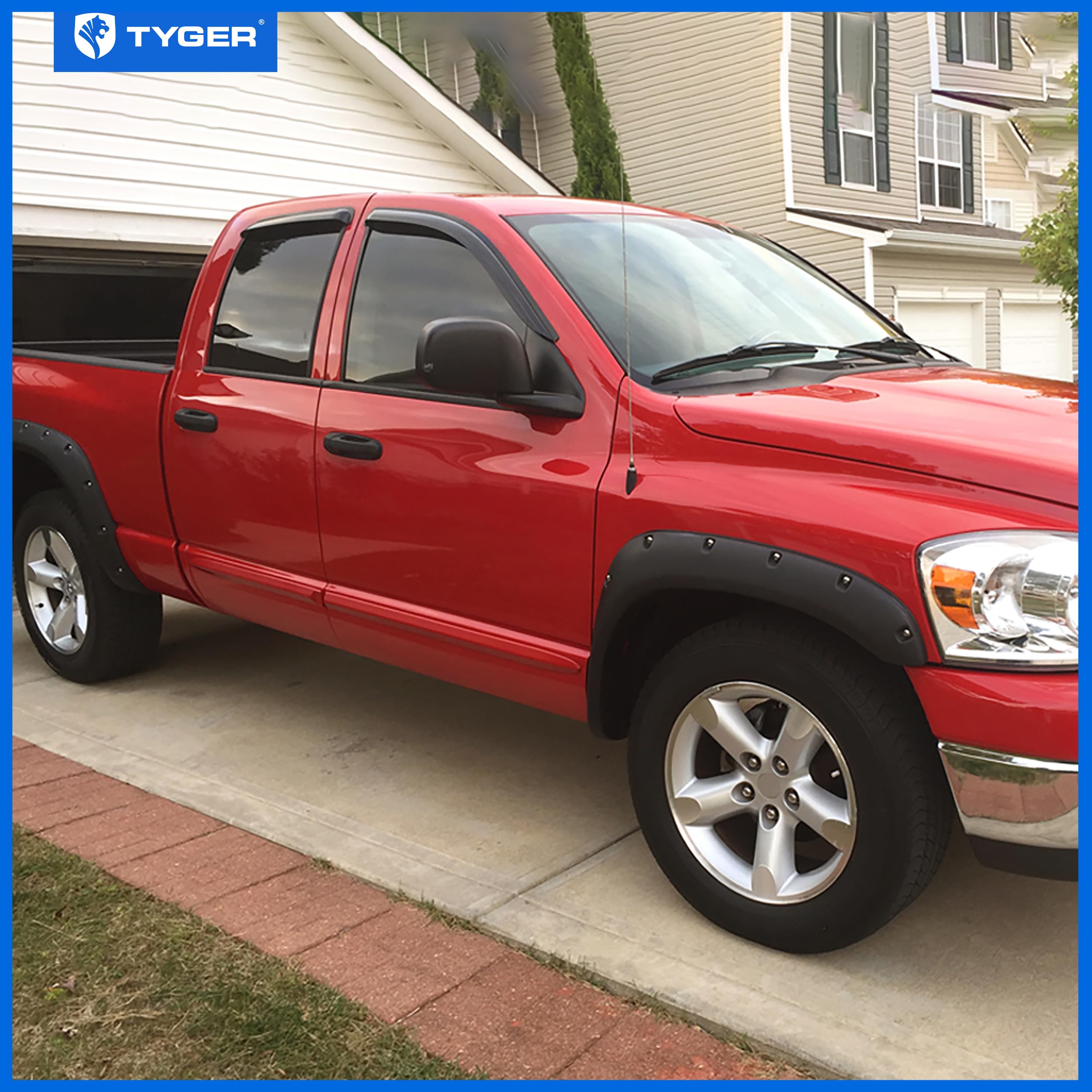 Tyger Auto Fender Flares Compatible With 2002-2008 Dodge Ram 1500; 2003-2009 2500 3500 (Not Fit 06-09 8Ft Bed Models), Fine-Text