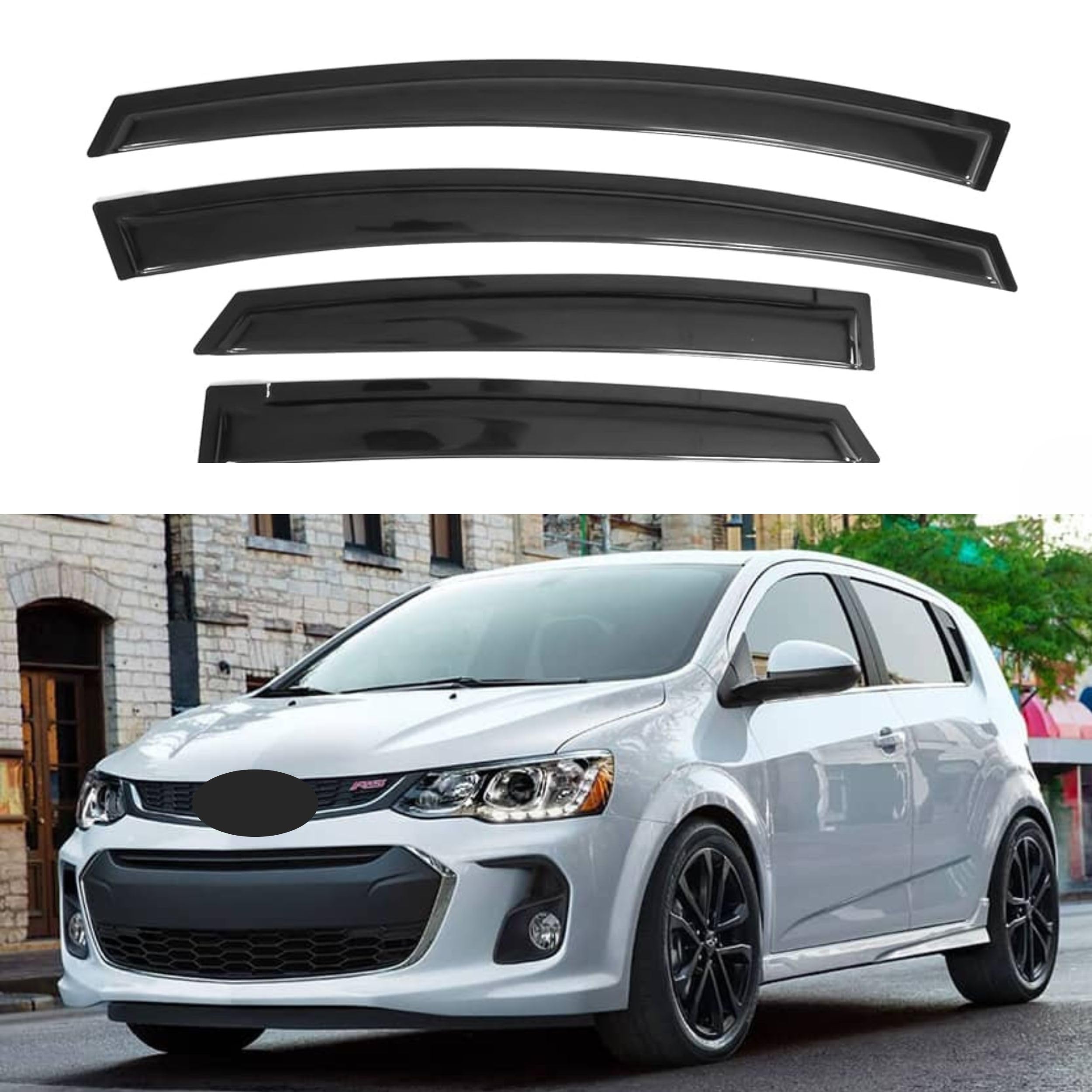 Ig Window Visor For Chevy Chevrolet Sonic Hatchback 2012-2020 (5-Door), Rain Guard Tape-On Side Vent Window Deflector, 2012 2013