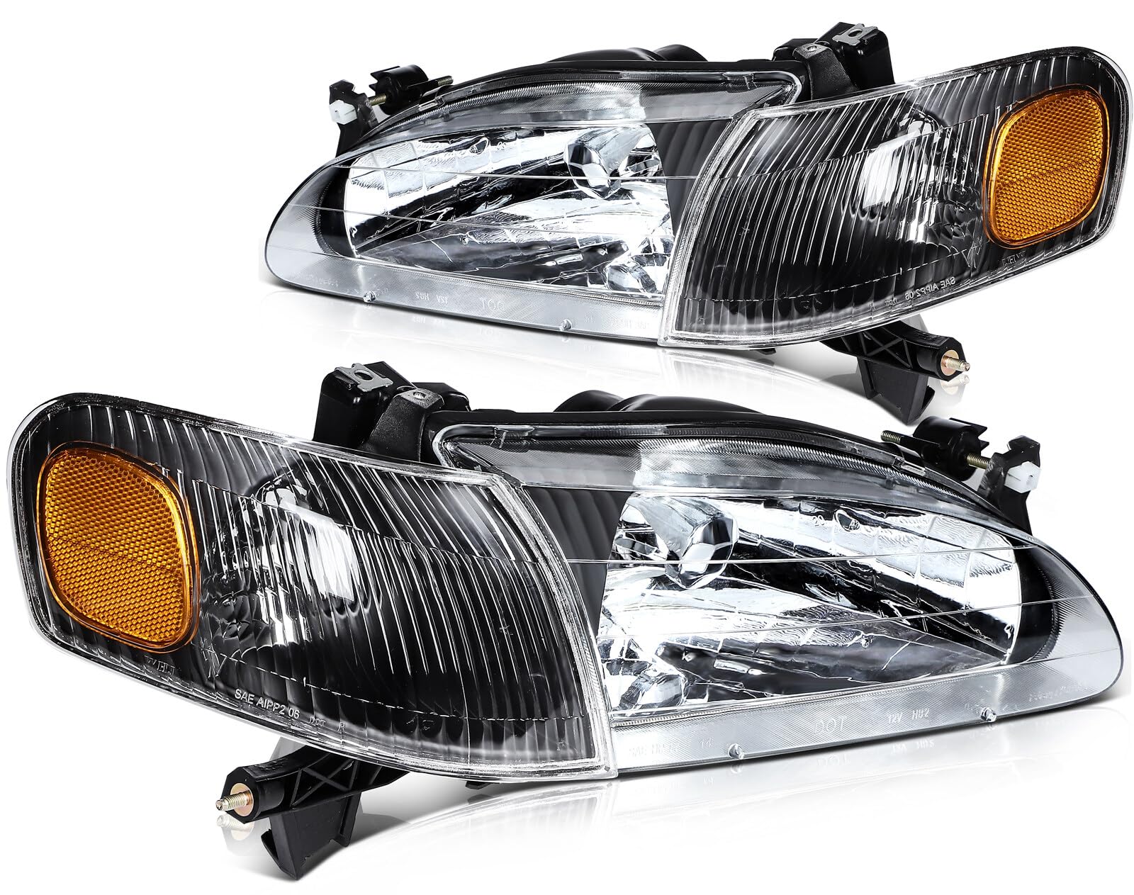 LSAILON Headlight Assembly Fit For Corolla 1998-2000 Clear Lens Black Housing Amber Reflector Driver and Passenger Side 81110020