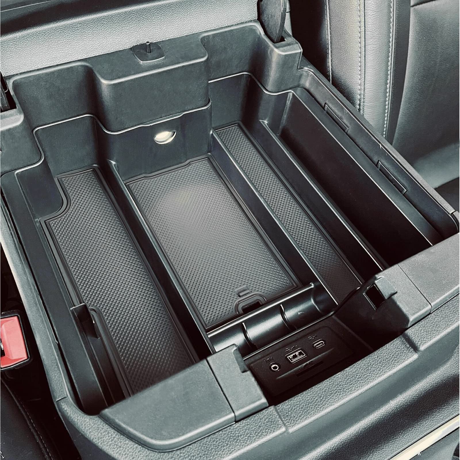 TOPINSTALL Full-Size Center Console Tray for 2019-2022 Chevy Silverado/GMC Sierra, Black Plastic Armrest Organizer